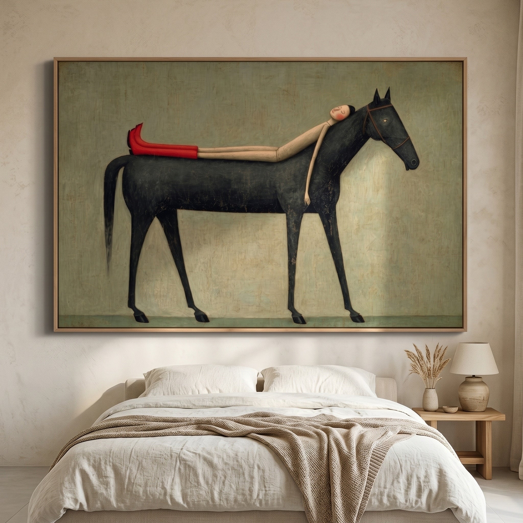 Dreamy Companion – Modern Whimsical Canvas Art | Minimalist Surrealism Living Room Art