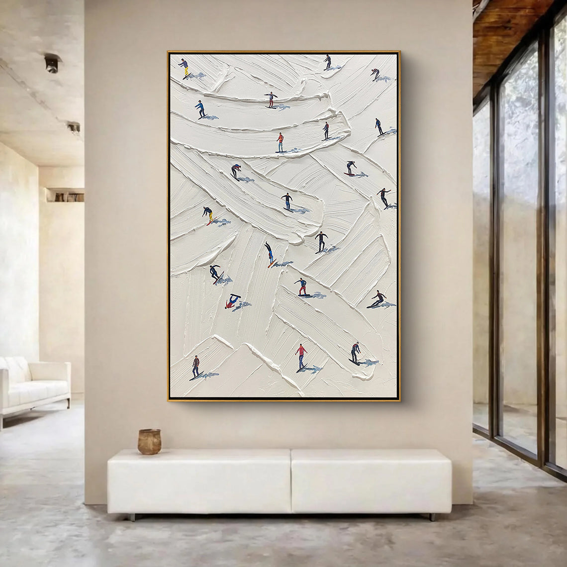 Winter Slope – Hand-Painted Minimalist Skiing Winter Athlete Sport Painting | Contemporary Sport Home Office & Living Room Art