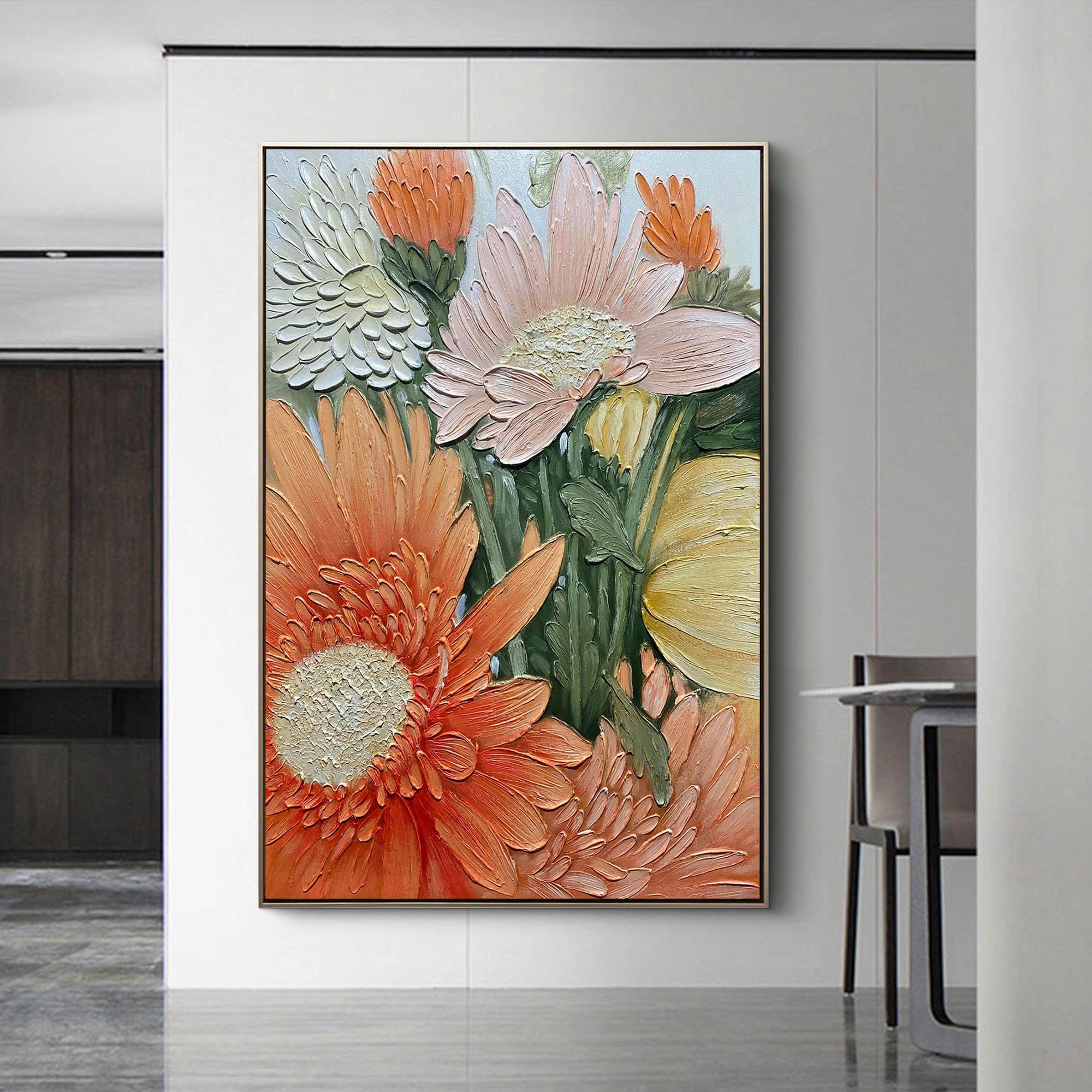 BOHEMIAN BLOOM: Floral Wall Art, 3D Plaster Effect Textured Danish Pastel Maximalist Canvas Painting