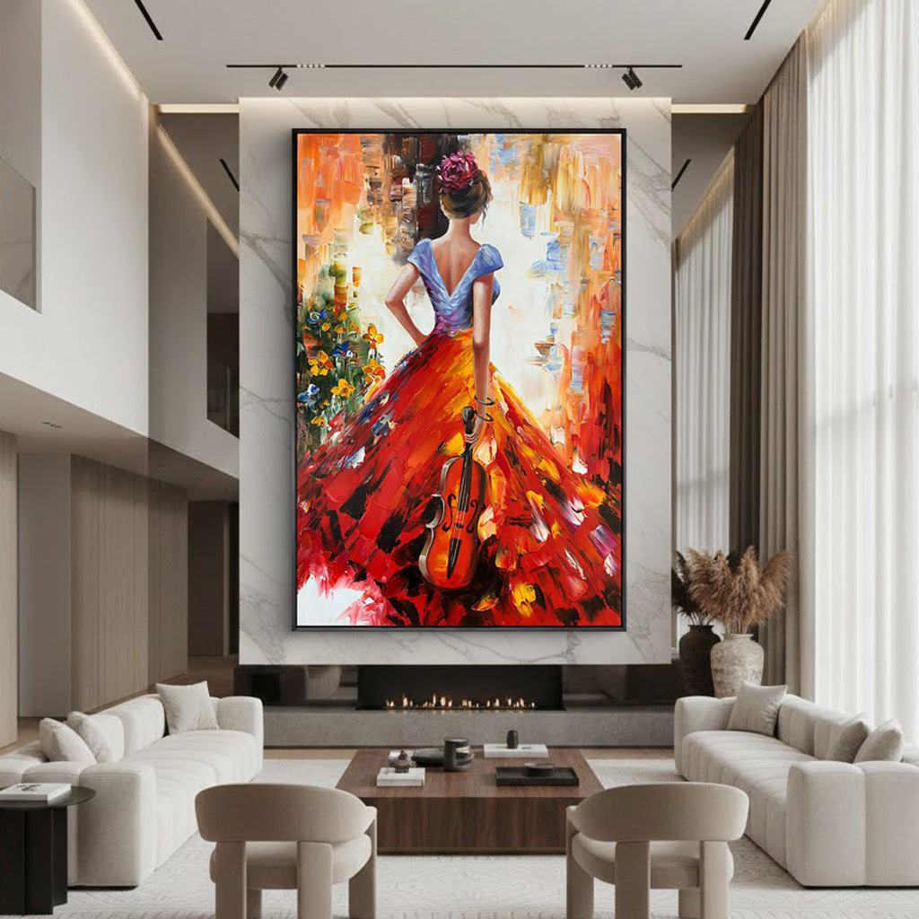 Flamenco Soul – Heavy Impasto Musical Bold Painting | Bold Abstract Palette Knife Living Room Art