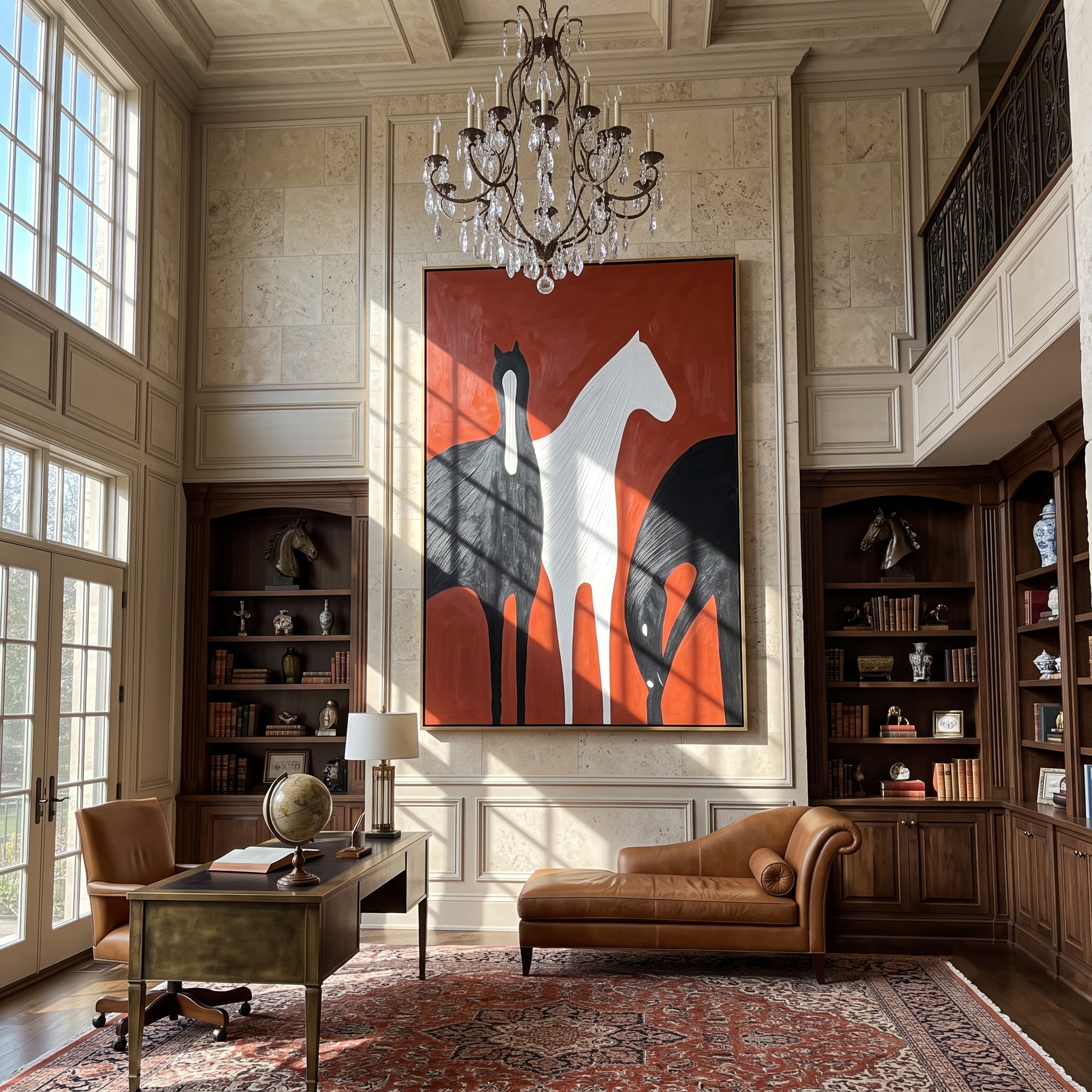 Crimson Equus - Vintage Americana Abstract Horse Trio Painting | Bold Modern Living Room Art