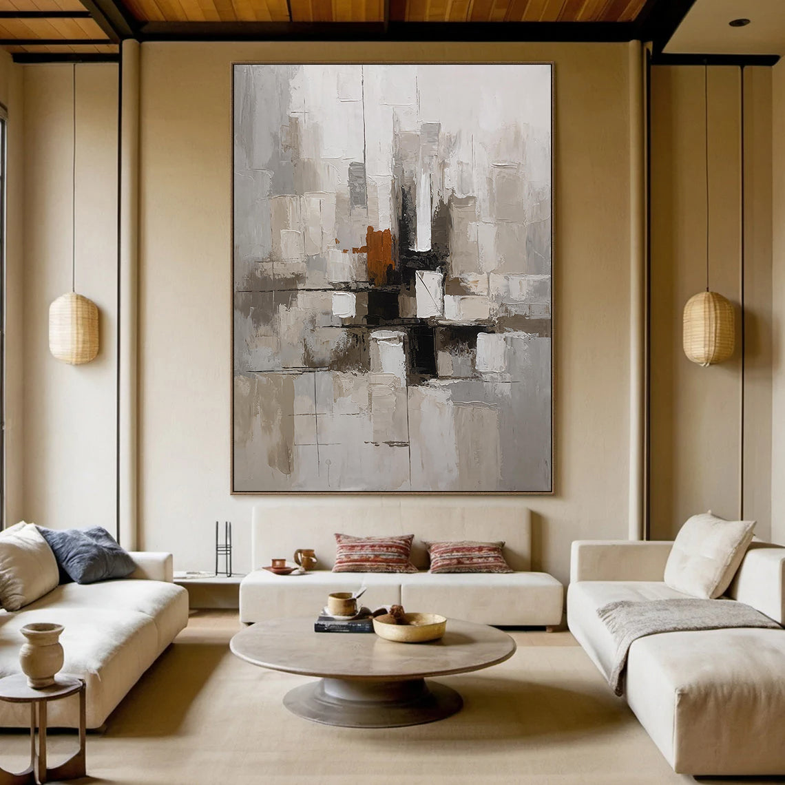 Urban Cross – Hand-Painted Industrial Grey Geometric Palette Knife Abstract Painting | Modern Abstract Living Room & Office Art