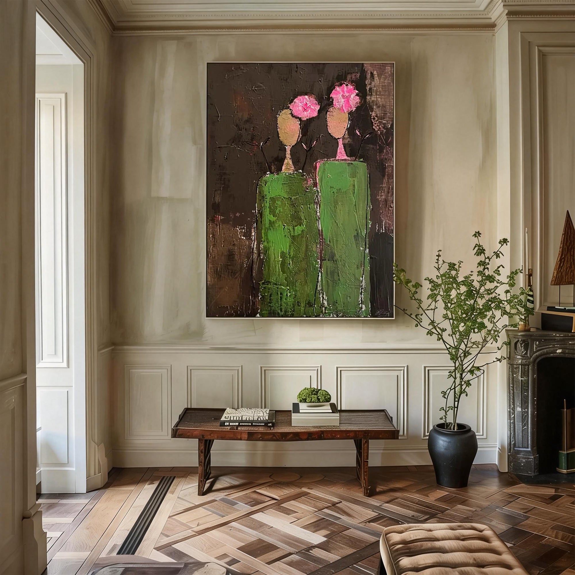 ETERNAL BOND: Abstract People Wall Art, Modern Figurative Palette Knife Heavy Texture Oil Painting