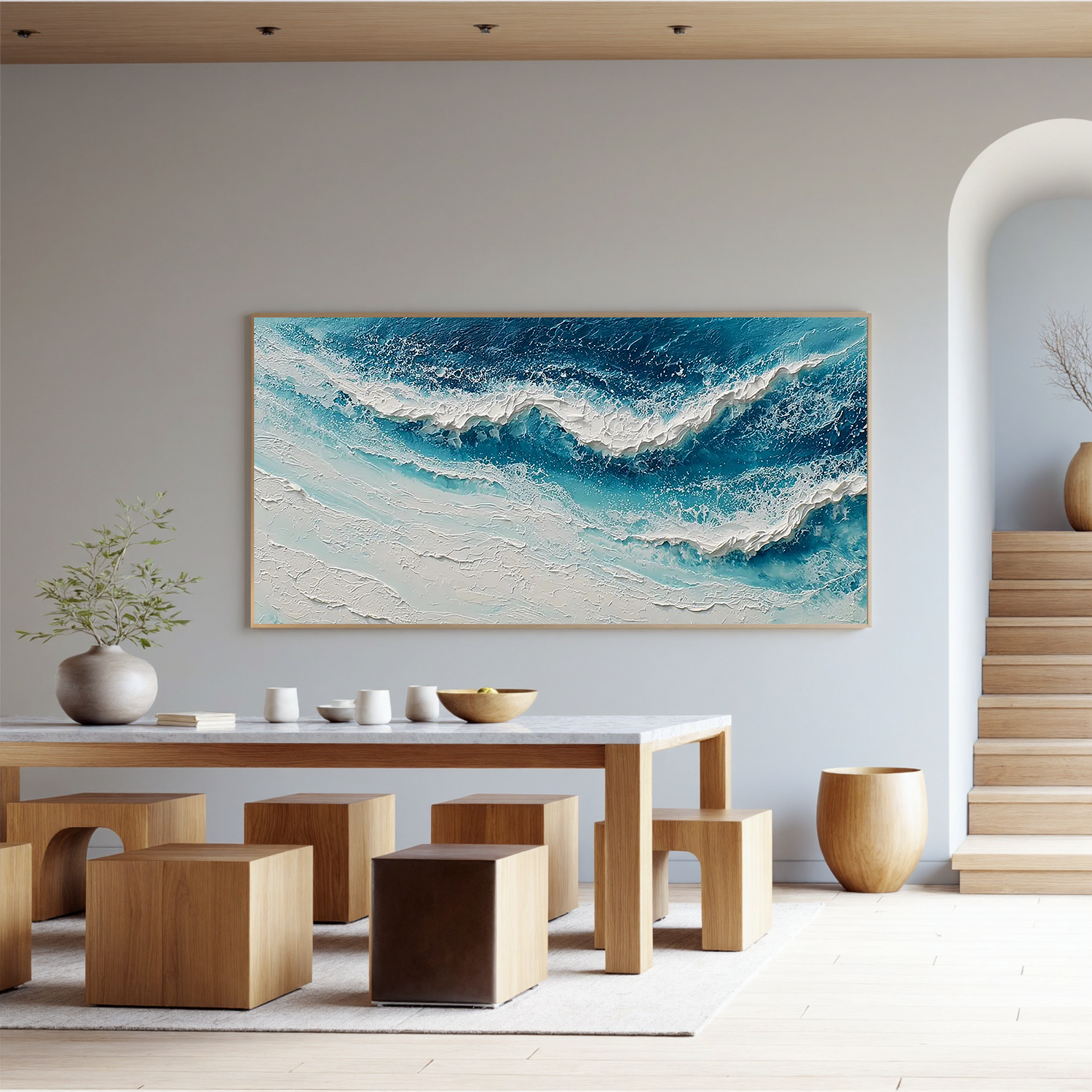 Glacial Surge – Hand-Painted Glacial Blue and White 3D Impasto Palette Knife Texture Painting | Modern Abstract Living Room & Office Art