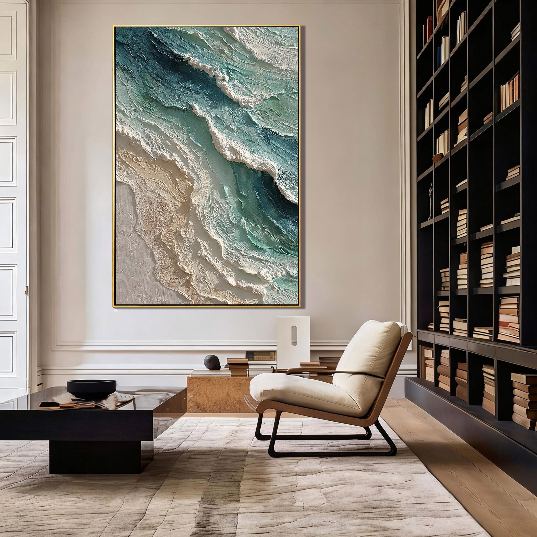 Aqua Surge – 3D Heavy Texture Coastal Seascape Hand-Painted Ocean Painting | Coastal Modern Living Room & Bedroom Art