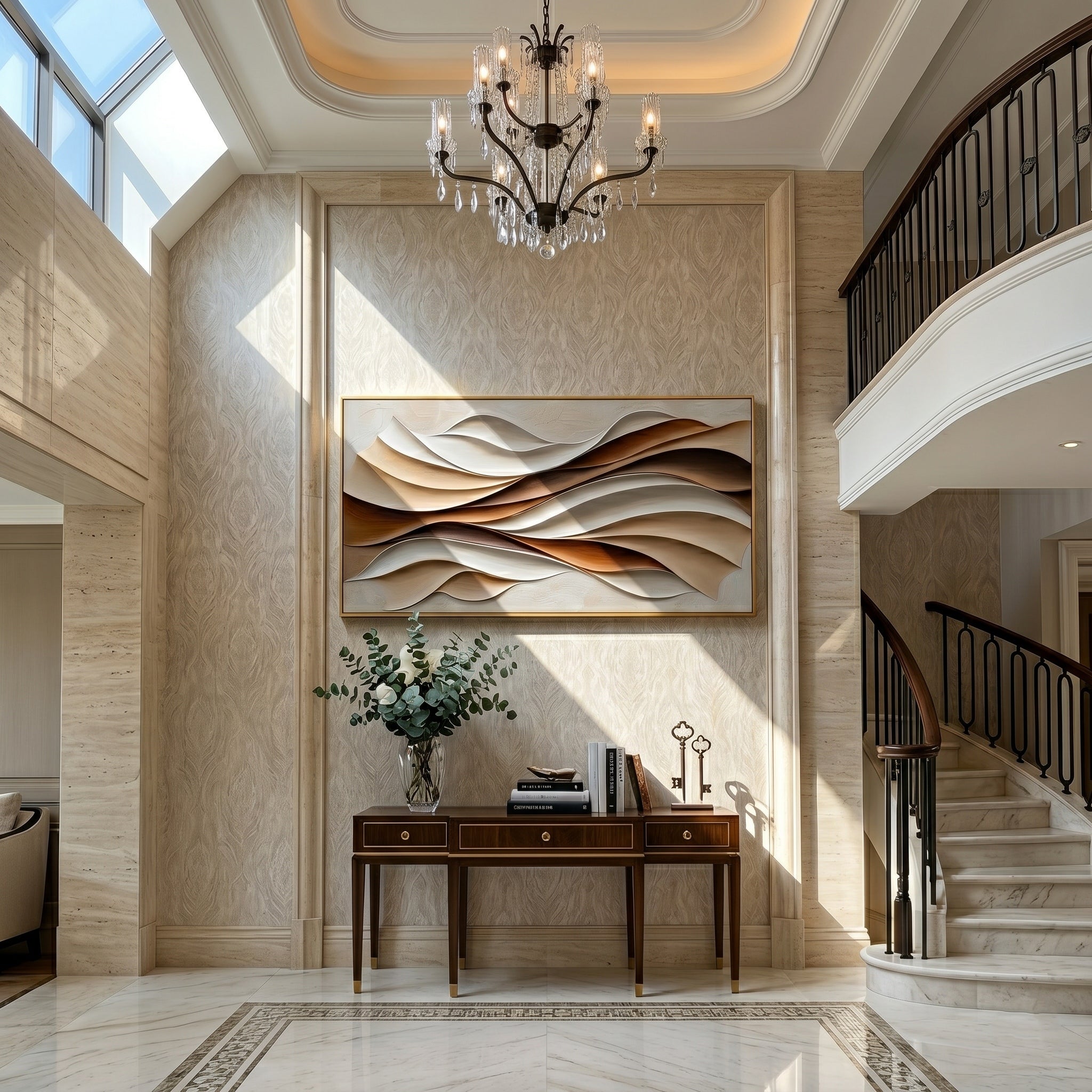 Caramel Contours – Modern Cream & Brown 3D Curved Relief Art | Minimalist Geometric Living Room Art