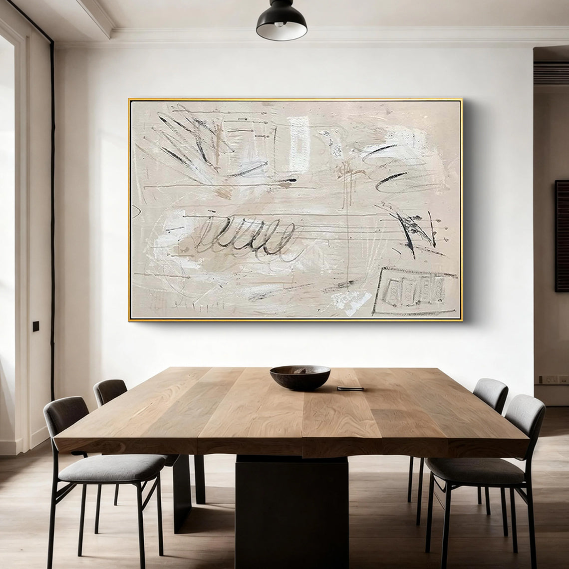 Cream Sketch – Hand-Painted Neutral Beige Abstract Scribble Plaster Effect Wabi-Sabi Painting | Japandi Organic Wabi-Sabi Living Room & Hallway Art