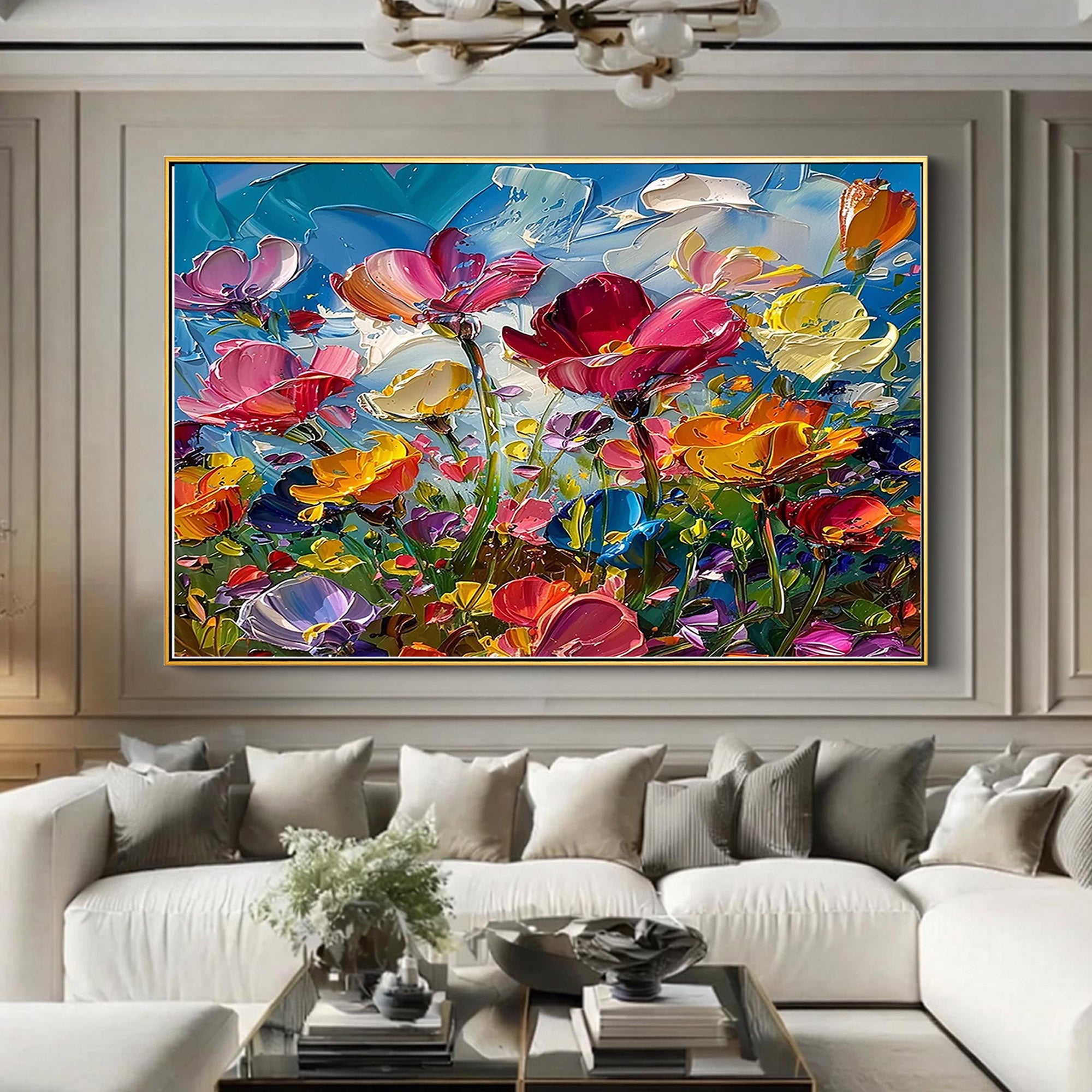 Vivid Bloom – Modern Rainbow Wildflower Impasto Floral Painting | Vibrant Botanical Living Room & Dining Room Art