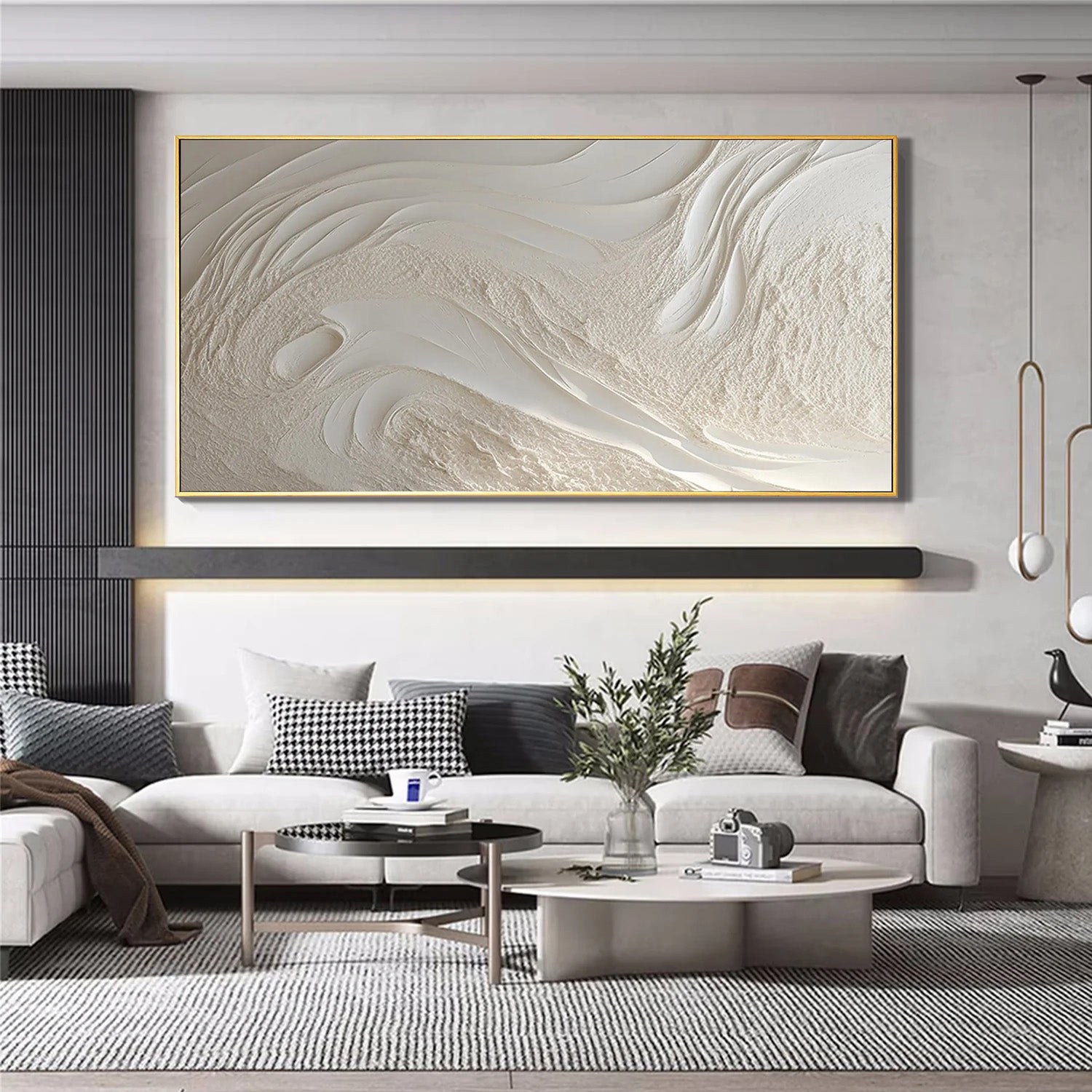 WHISPERING TIDES: Minimalist Wall Art, Hand-Painted Plaster Effect Flowing Wave Heavy Texture Canvas Painting