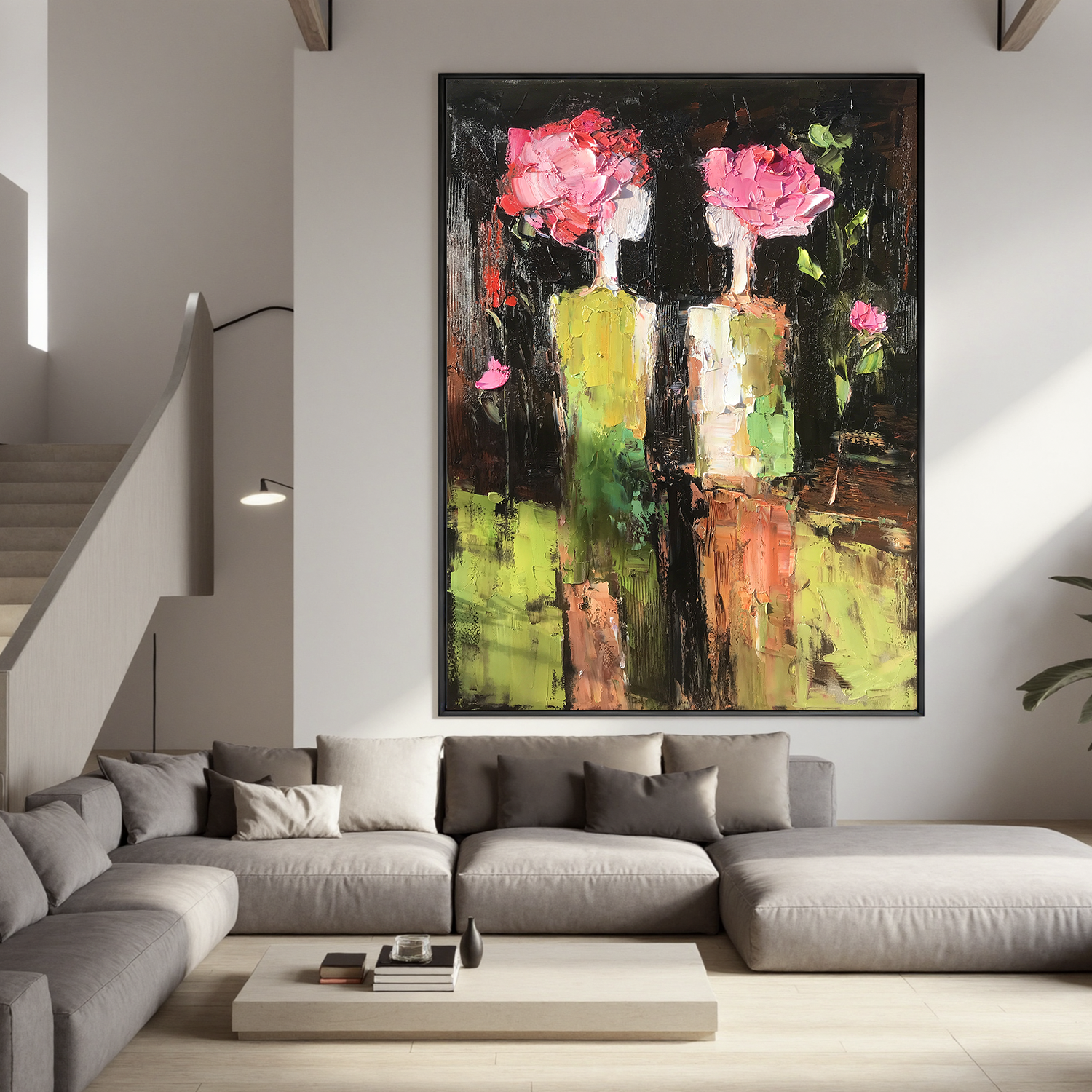 Blooming Muse – Modern Impasto Floral Figurative Painting | Abstract Living Room Art