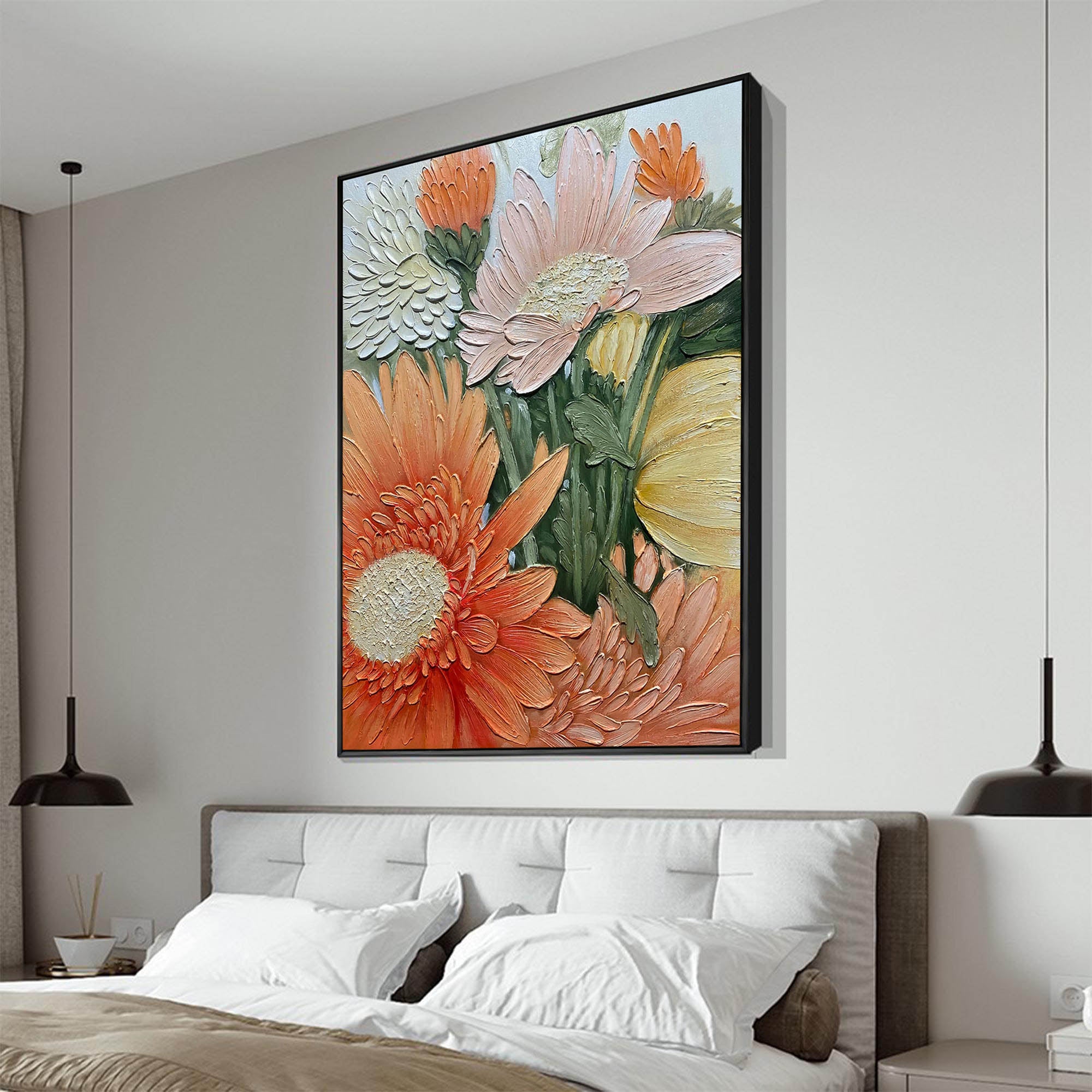 BOHEMIAN BLOOM: Floral Wall Art, 3D Plaster Effect Textured Danish Pastel Maximalist Canvas Painting