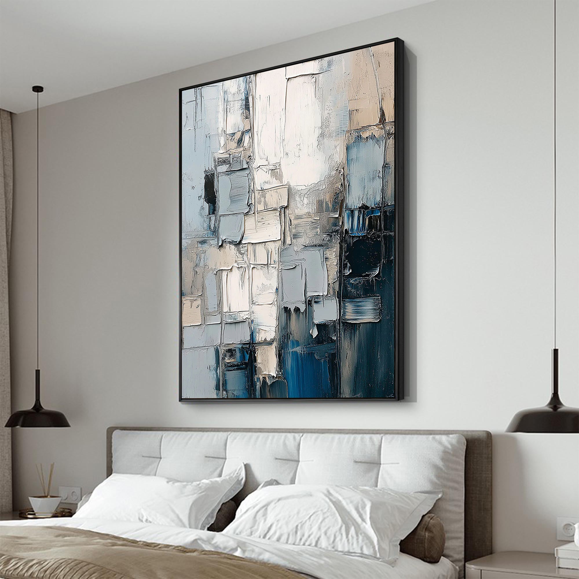 Urban Serenity – Modern Abstract Morandi Blue Grey Palette Knife Texture Painting | Modern Abstract Living Room & Office Art