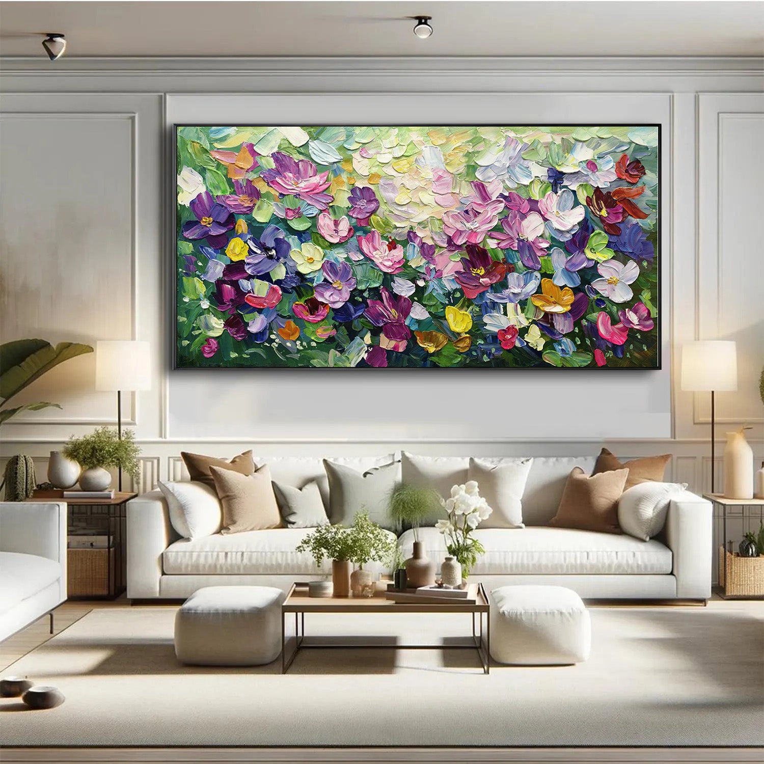 Violet Garden – Hand-Painted Purple Wildflower Textured Impressionist Floral Painting | Contemporary Botanical Bedroom & Living Room Art