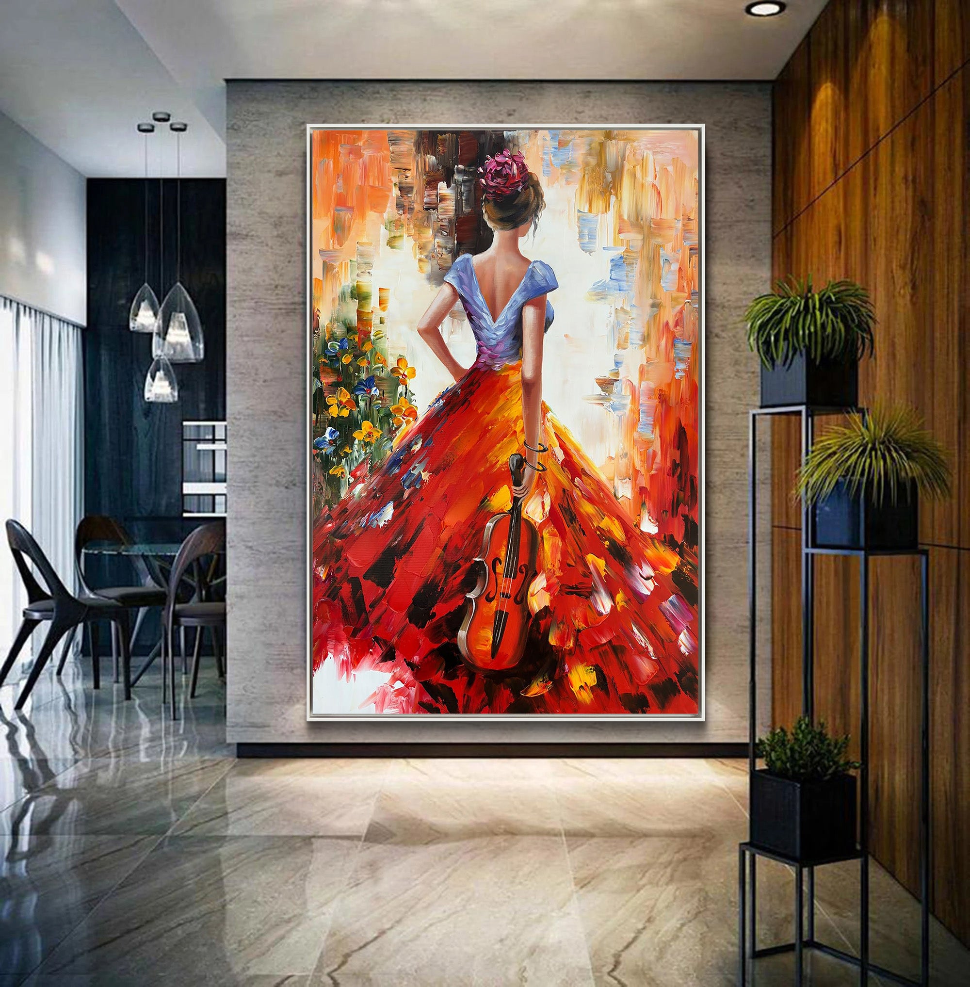 Flamenco Soul – Heavy Impasto Musical Bold Painting | Bold Abstract Palette Knife Living Room Art