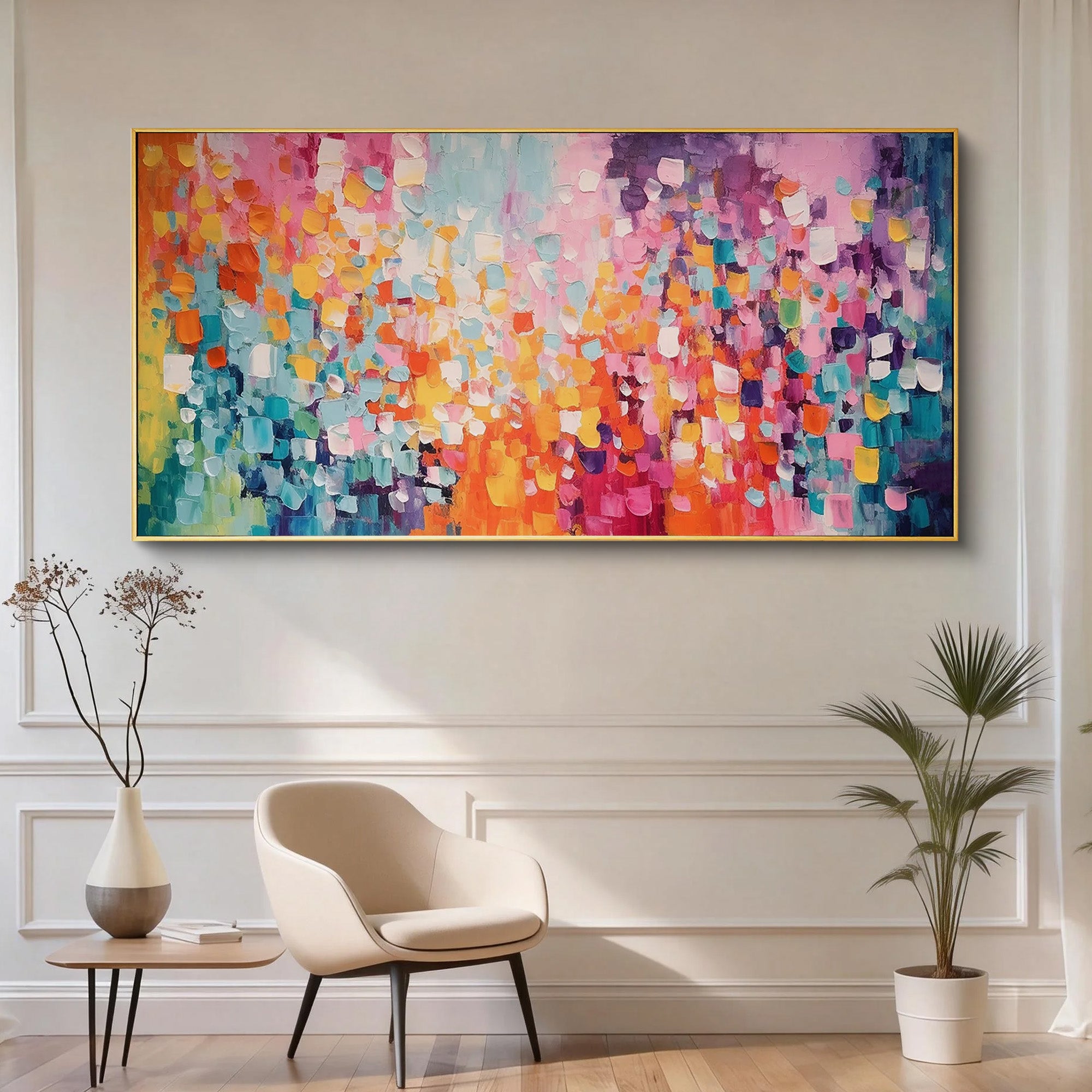 Prism Flow – Hand-Painted Multicolored Palette Knife Mosaic Style Heavy Texture Oil Abstract Painting | Bold Abstract Palette Knife Living Room Art