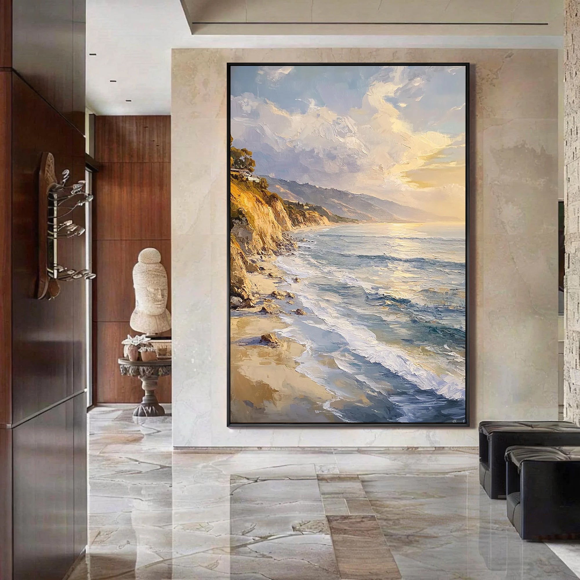 Coastal Dawn – Hand-Painted Ocean Beach Waves Palette Knife Impressionist Seascape Painting | Coastal Modern Living Room & Bedroom Art