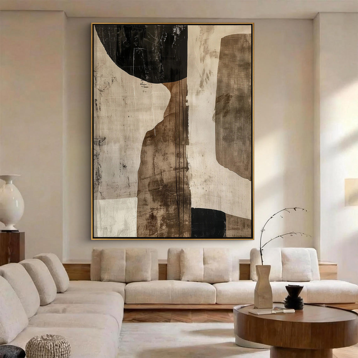 Earthen Monolith – Modern Industrial Textured Canvas Wabi-Sabi Painting | Japandi Wabi-Sabi Living Room & Bedroom Art