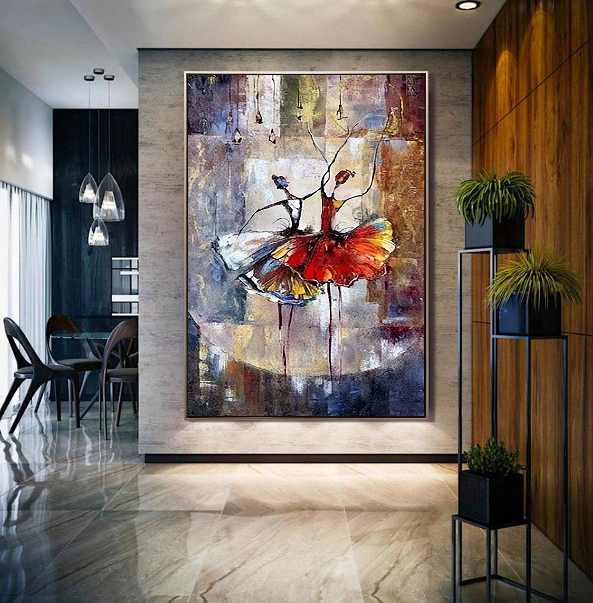 DANCING SOUL: Portrait Wall Art, Hand-Painted Abstract Ballet Dancers Modern Palette Knife Textured Oil Painting