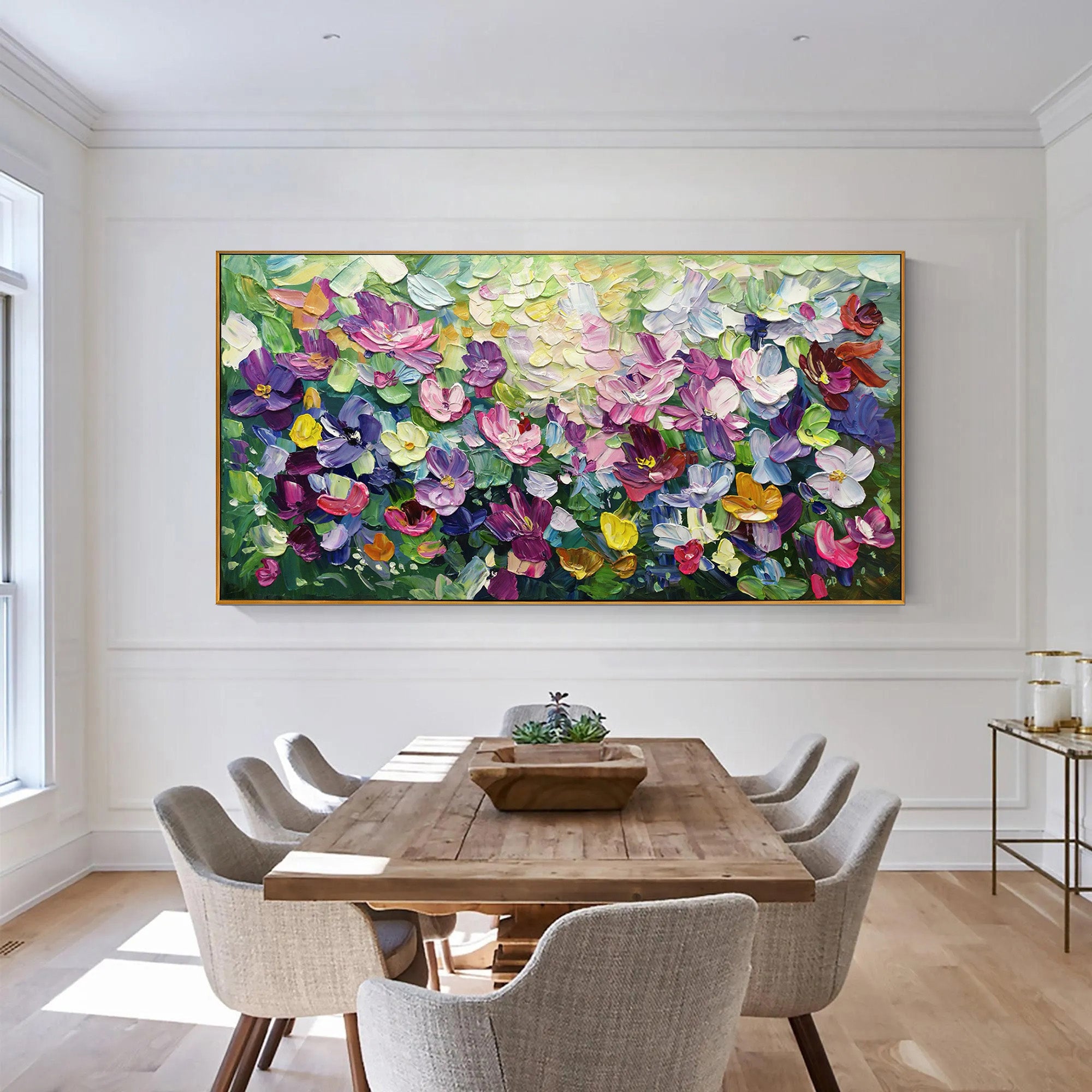 Violet Garden – Hand-Painted Purple Wildflower Textured Impressionist Floral Painting | Contemporary Botanical Bedroom & Living Room Art