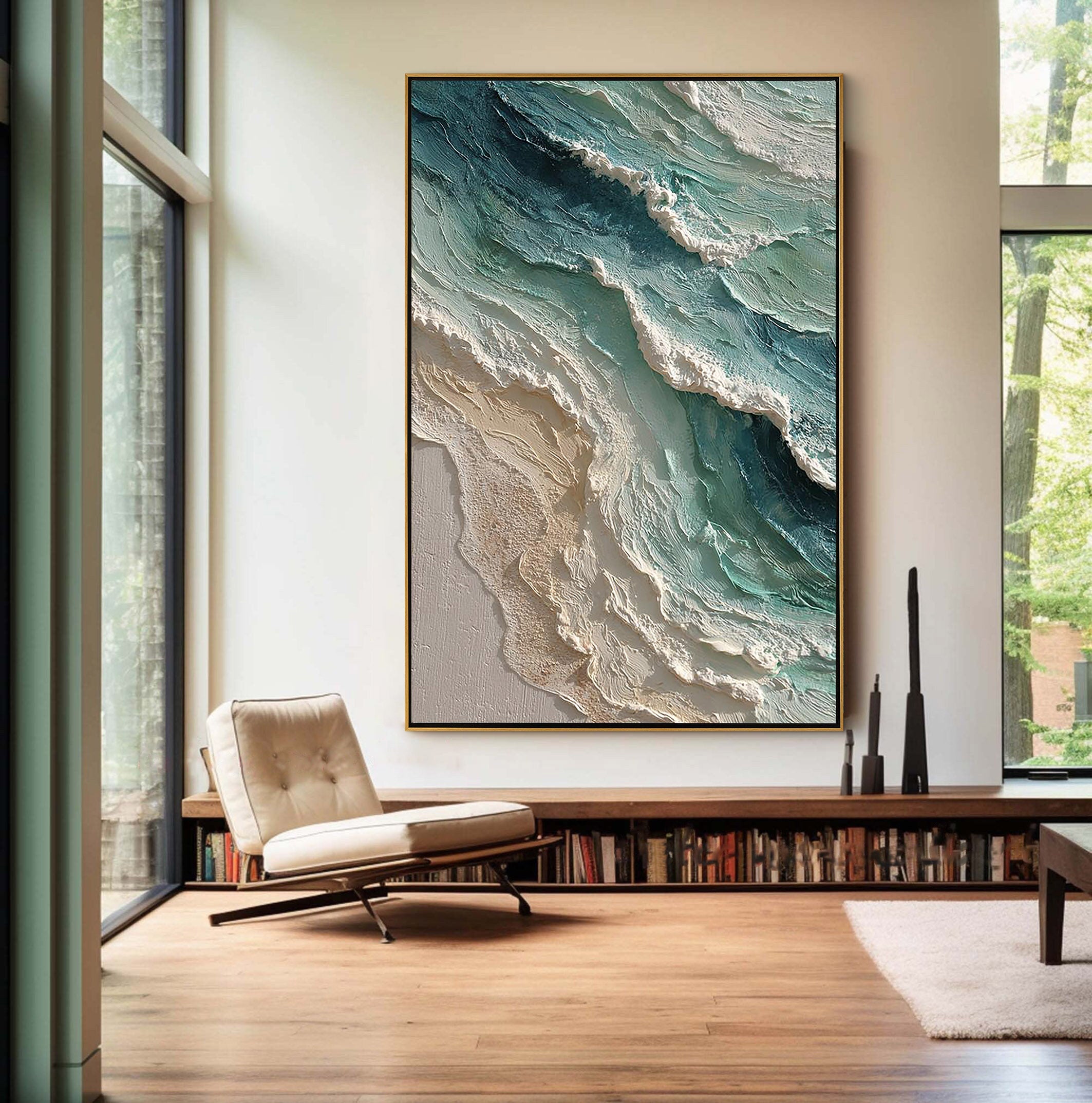 Aqua Surge – 3D Heavy Texture Coastal Seascape Hand-Painted Ocean Painting | Coastal Modern Living Room & Bedroom Art