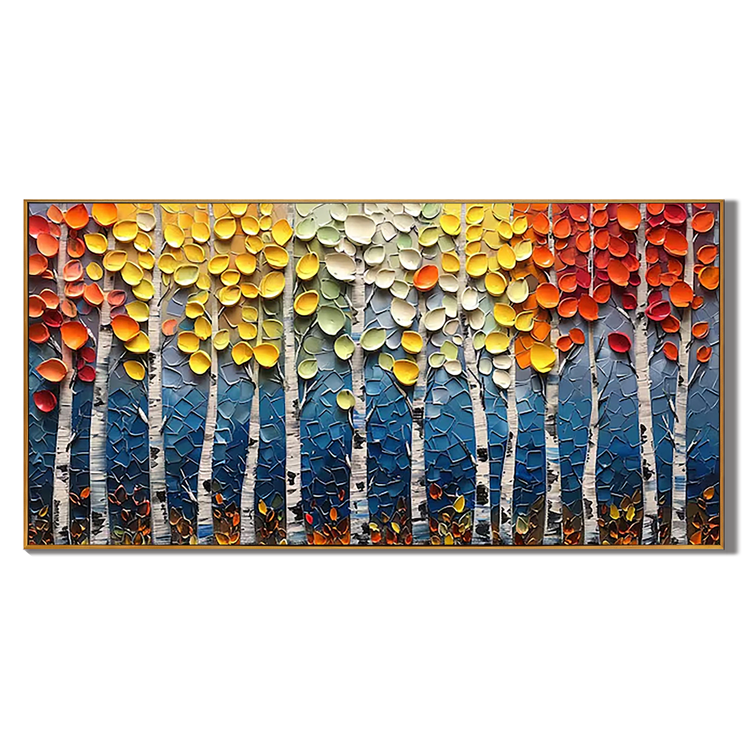 Autumn Symphony - Modern Impasto Vibrant Birch Forest Art | Cozy Living Room Panoramic Wall Decor