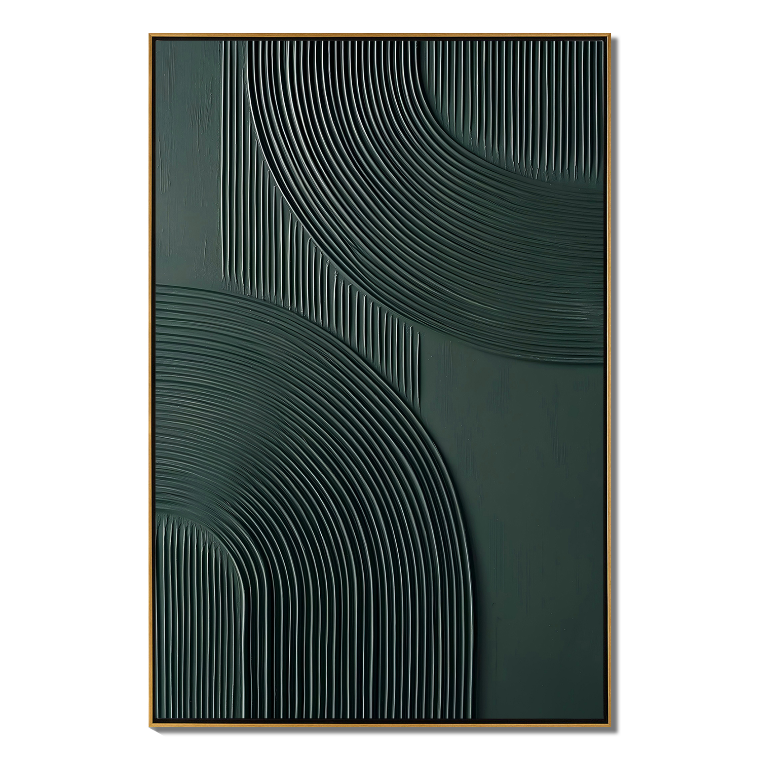 Forest Whispers – Mid-Century Modern Deep Green Textured Painting | Geometric Ribbed Plaster Hallway Art