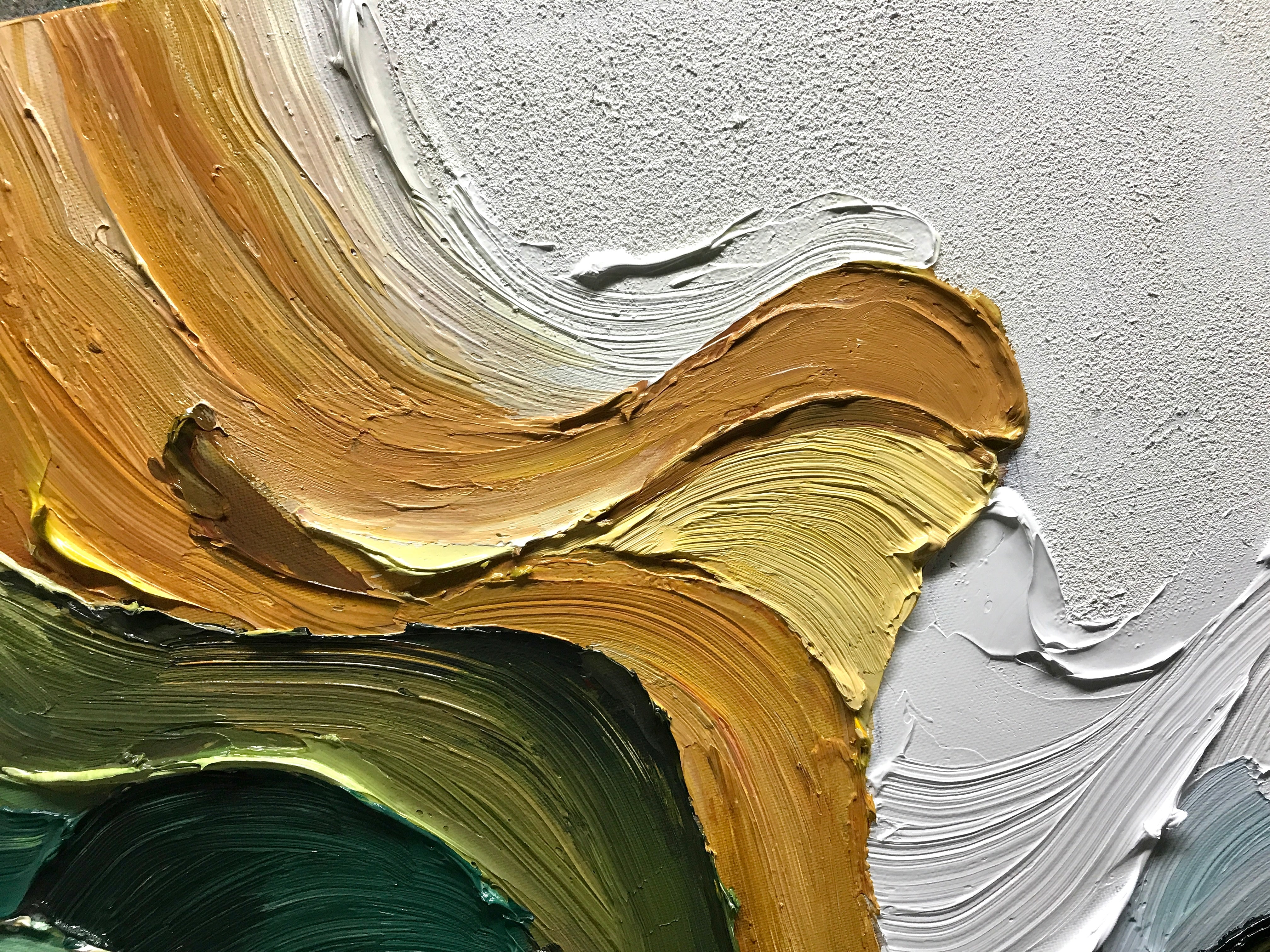 Earth's Veins – Modern Sculptural Texture Abstract Painting | Wabi-Sabi Vintage Green Entryway Wall Art