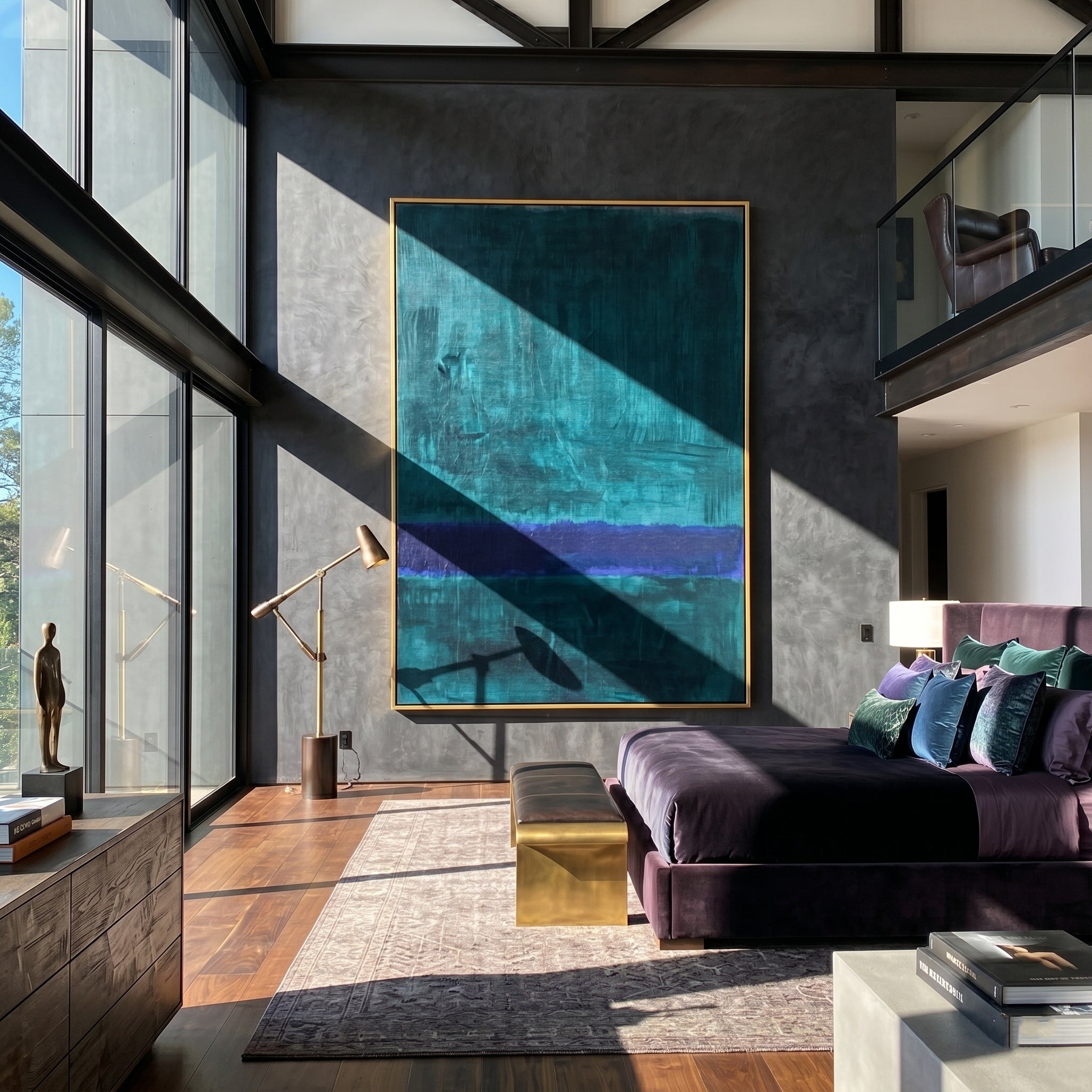 The Abyssal Calm – Modernist Deep Teal & Violet Abstract Painting | Minimalist Mood Home Office Art