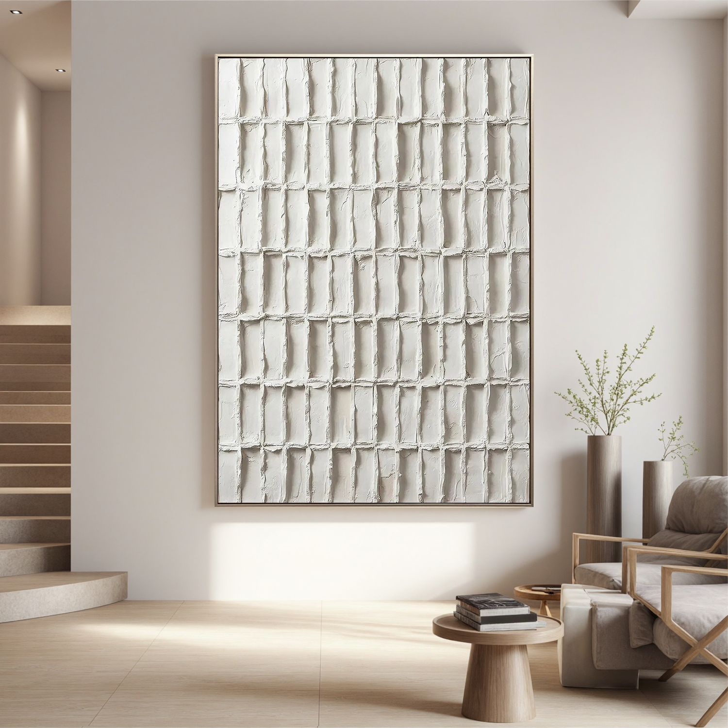 Poetry of Order – Minimalist Textured Grid Painting | Modern Wabi-Sabi Plaster Geometric Entryway Art