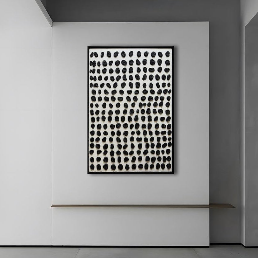 Rhythmic Dots – 3D Heavy Texture Black Pebble Relief Wabi-Sabi Painting | Japandi Wabi-Sabi Living Room & Bedroom Art