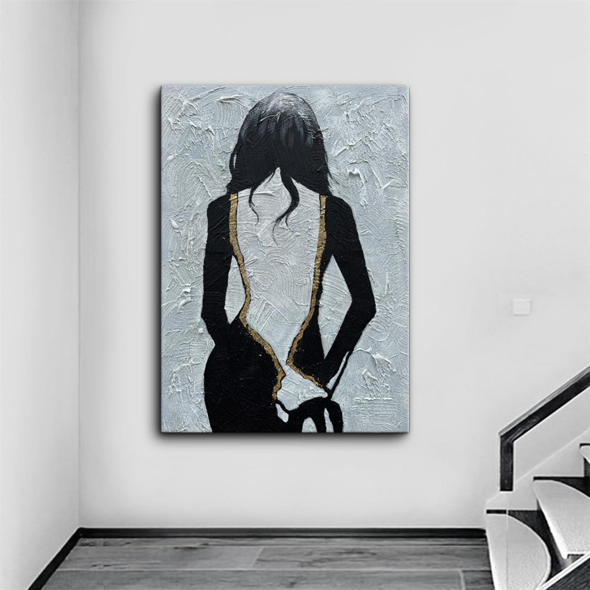 Silhouette Elegance – Modern Plaster Relief Female Silhouette Portrait Painting | Contemporary Expressionist Living Room & Office Art