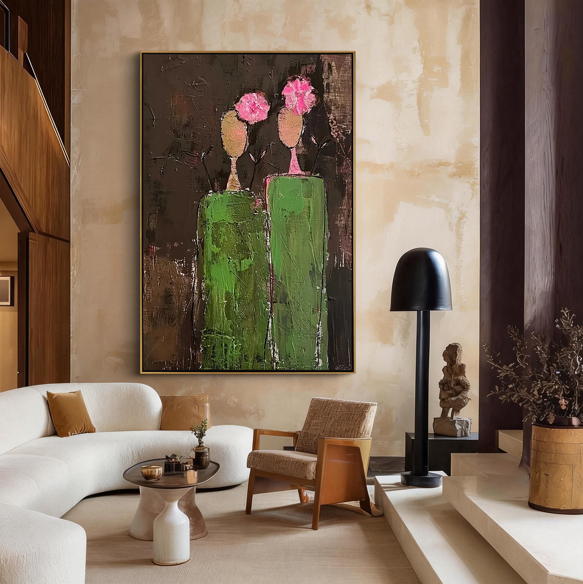 ETERNAL BOND: Abstract People Wall Art, Modern Figurative Palette Knife Heavy Texture Oil Painting