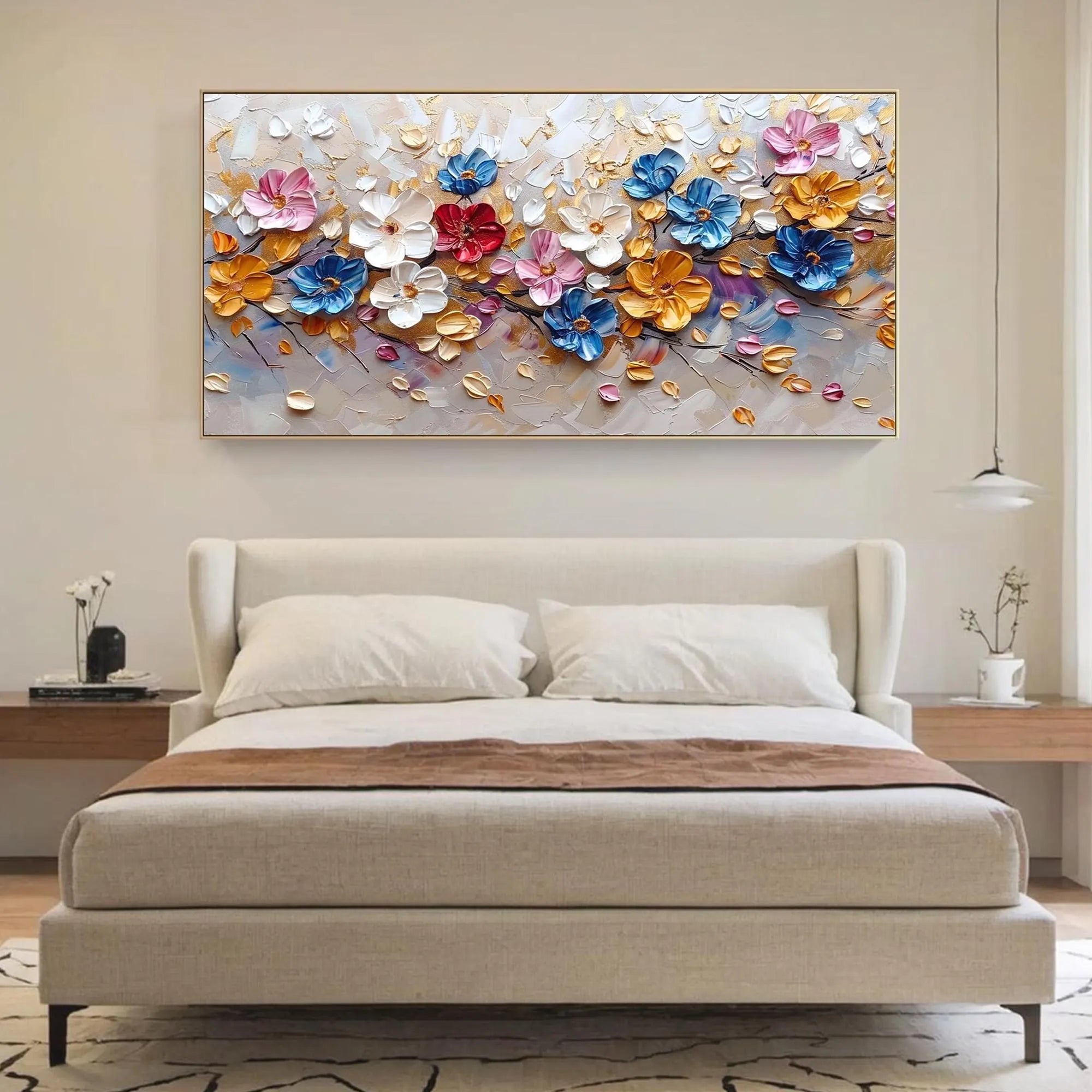 Prismatic Bloom – Hand-Painted Vibrant Multicolored 3D Impasto Palette Knife Floral Painting | Vibrant Botanical Living Room & Dining Room Art
