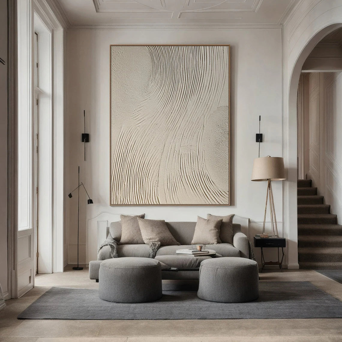 Zen Rhythm – Hand-Painted Minimalist Beige Plaster Effect Relief Wabi-Sabi Painting | Japandi Organic Wabi-Sabi Living Room & Hallway Art
