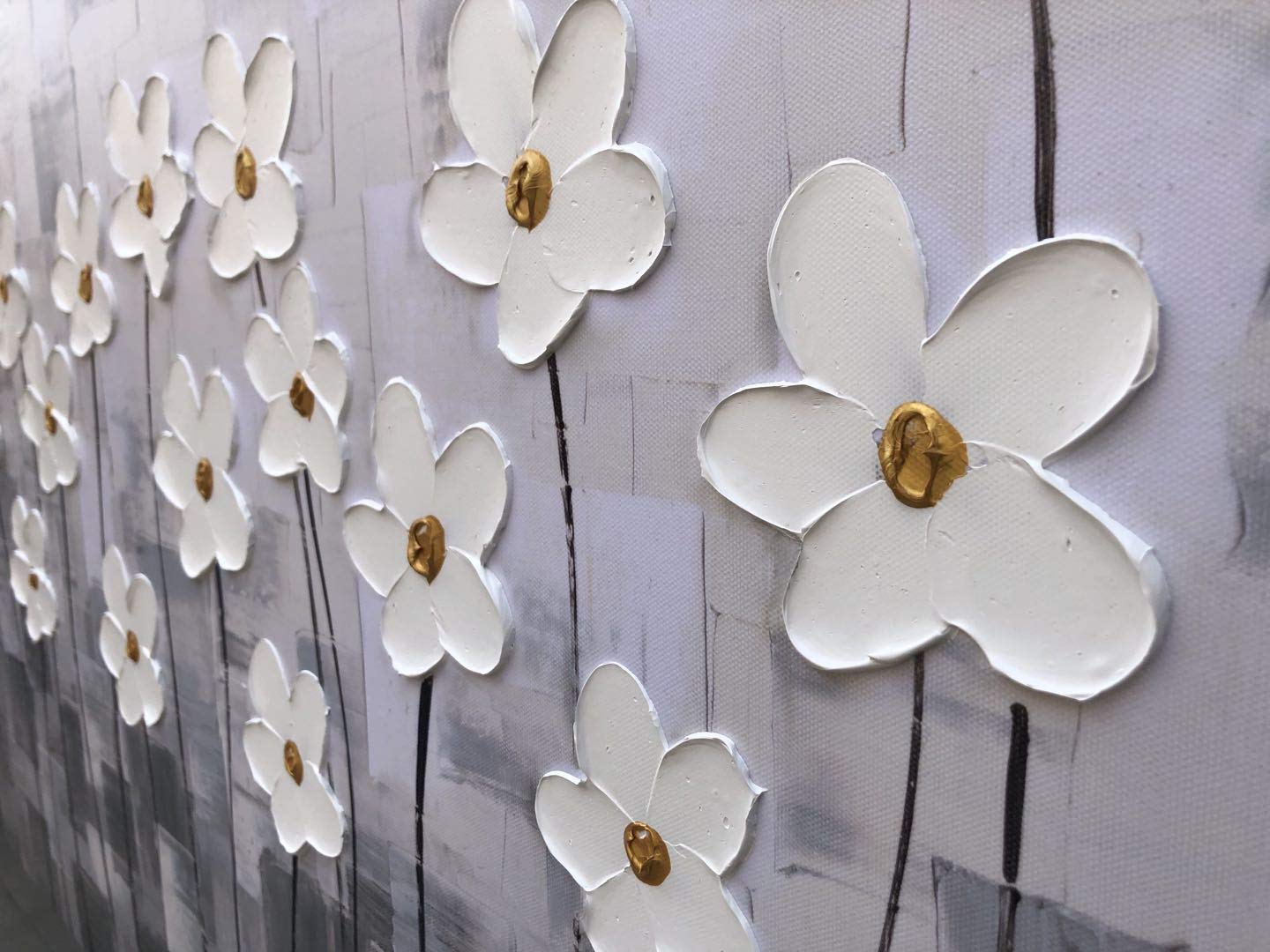 Silent Bloom – Modern Minimalist Gray and White Impasto Floral Canvas | Luxury Living Room Wall Art