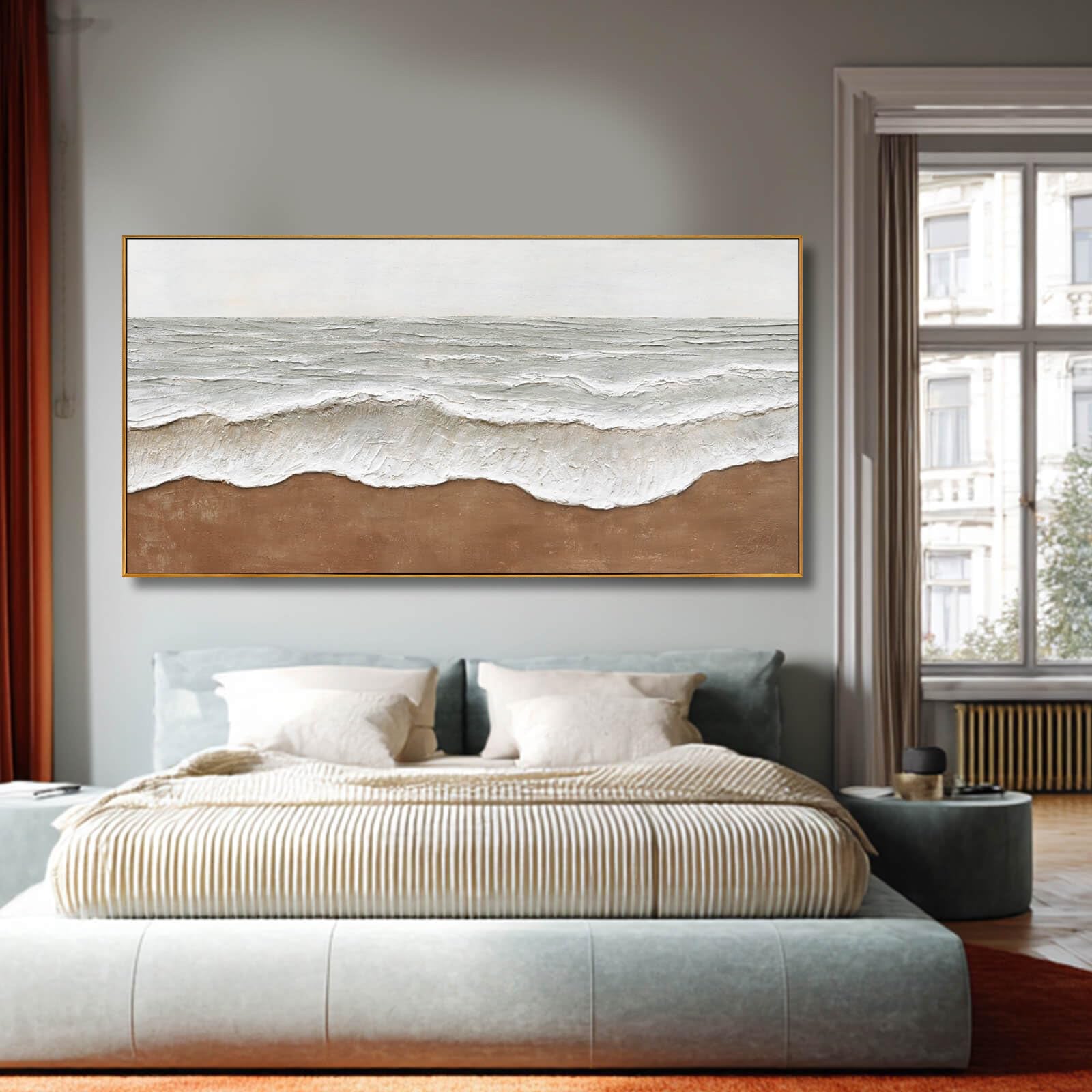 Sandy Reach – Wabi-Sabi Sand and Wave Relief Texture Painting | Contemporary Landscape Living Room & Dining Room Art