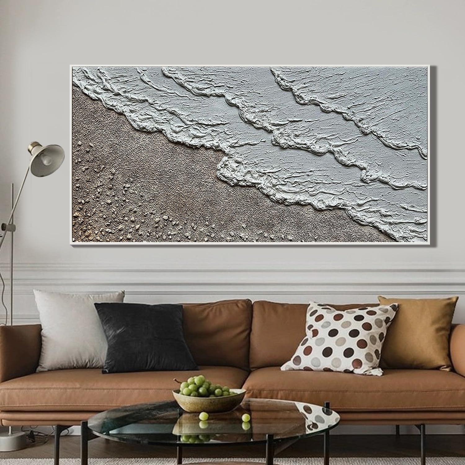 Coastal Reach – Wabi-Sabi Sand and Wave Relief Texture Painting | Contemporary Landscape Living Room & Dining Room Art