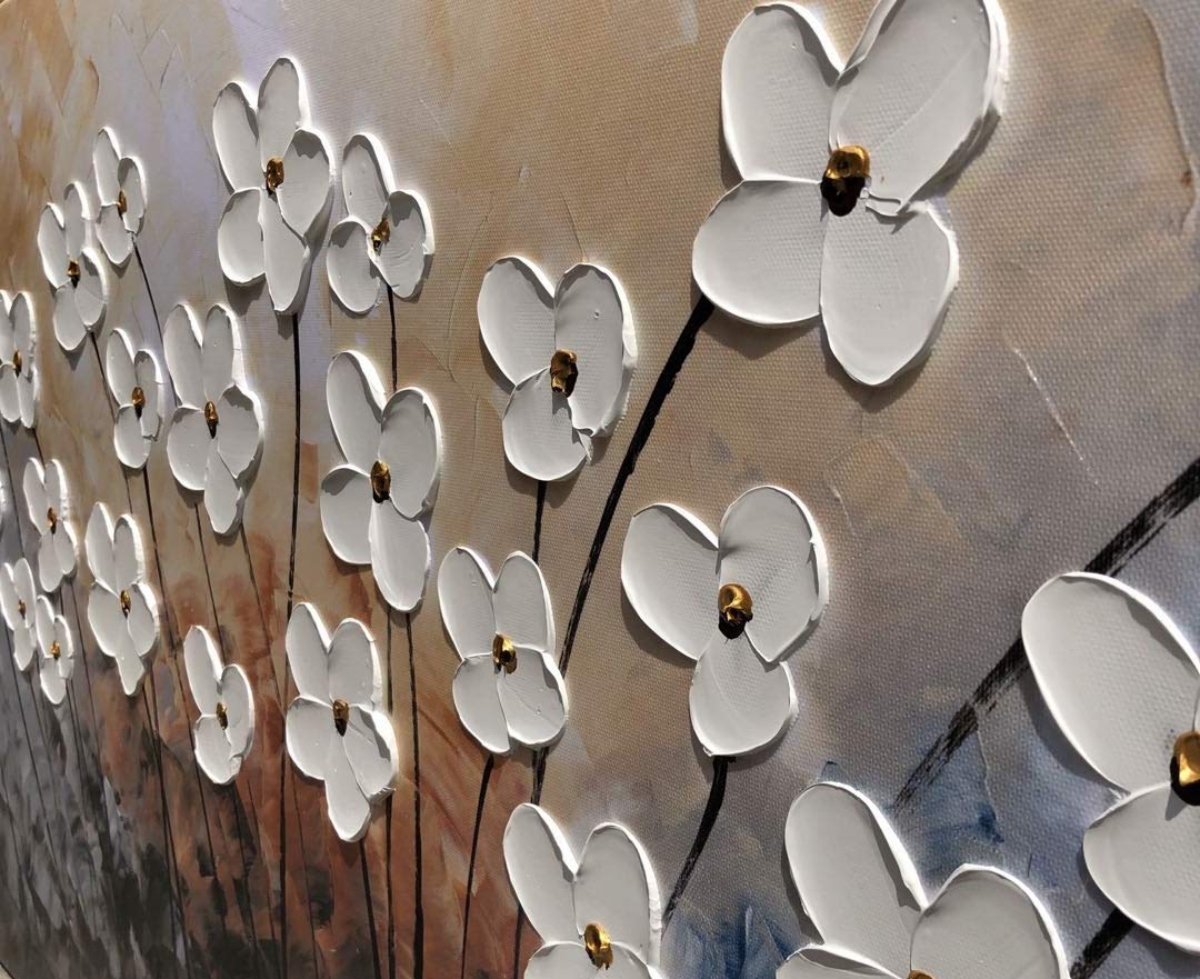 Amber Radiance – Sunset Background Flower Relief Floral Painting | Contemporary Botanical Bedroom & Living Room Art