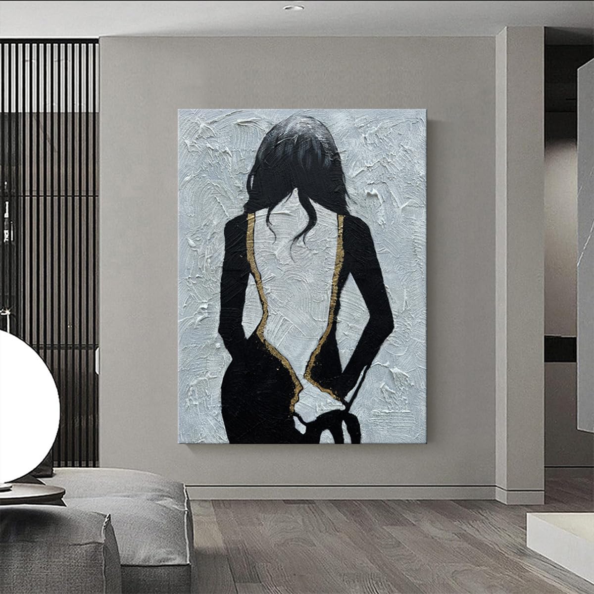 Silhouette Elegance – Modern Plaster Relief Female Silhouette Portrait Painting | Contemporary Expressionist Living Room & Office Art