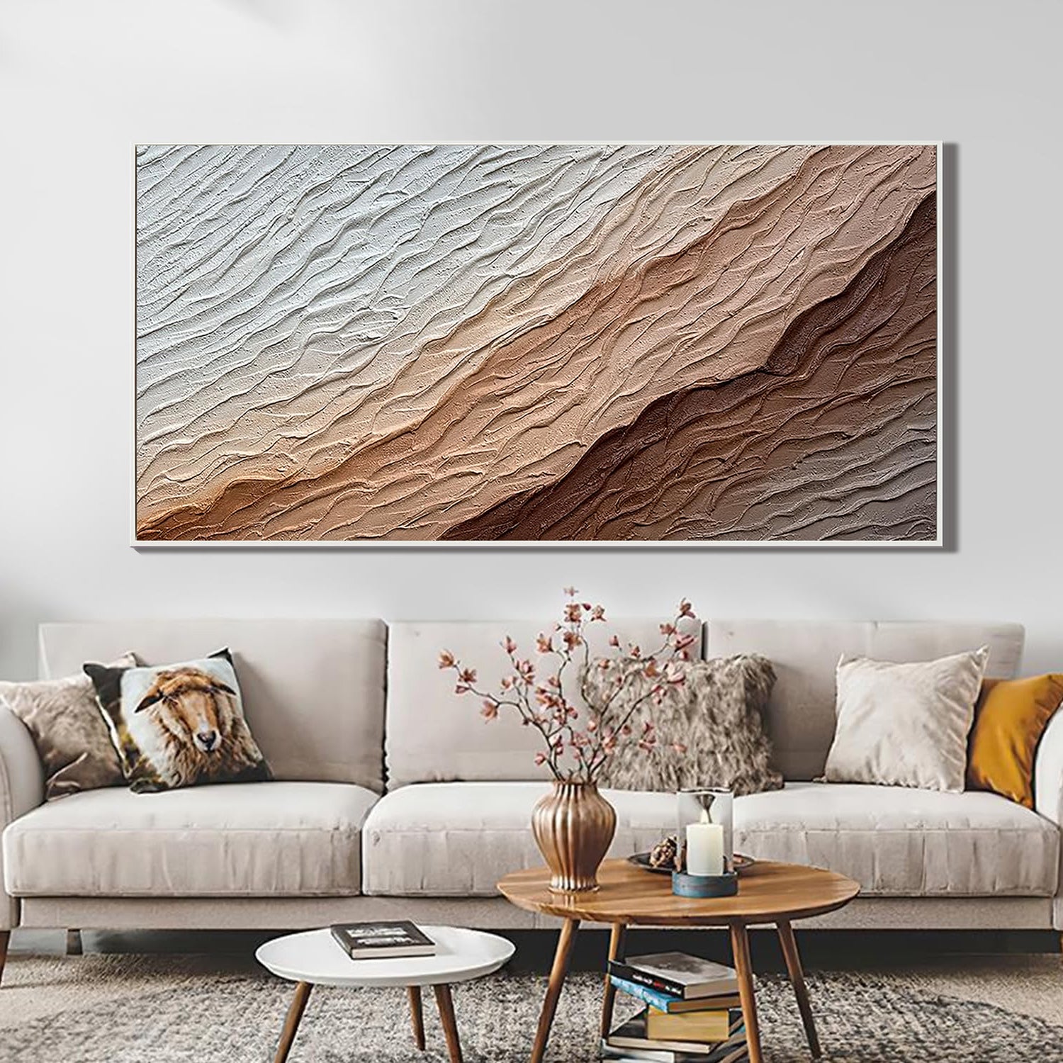Earthen Wave – Modern Desert Ridge Plaster Relief Abstract Painting | Japandi Wabi-Sabi Living Room & Bedroom Art