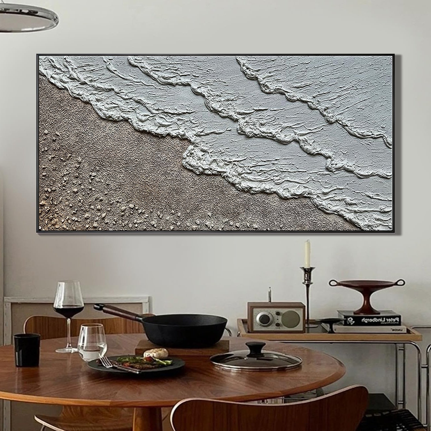 Coastal Reach – Wabi-Sabi Sand and Wave Relief Texture Painting | Contemporary Landscape Living Room & Dining Room Art