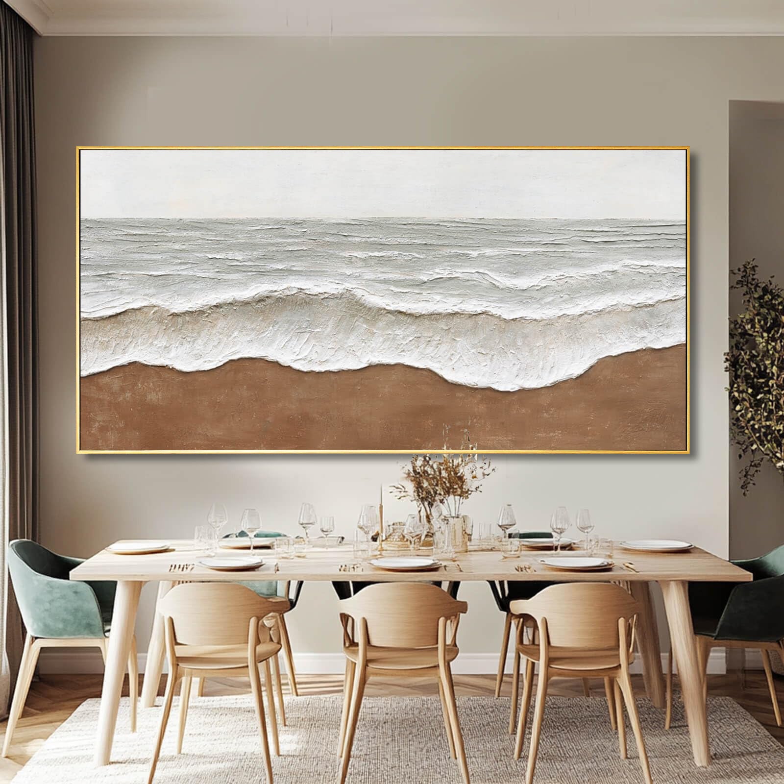 Sandy Reach – Wabi-Sabi Sand and Wave Relief Texture Painting | Contemporary Landscape Living Room & Dining Room Art