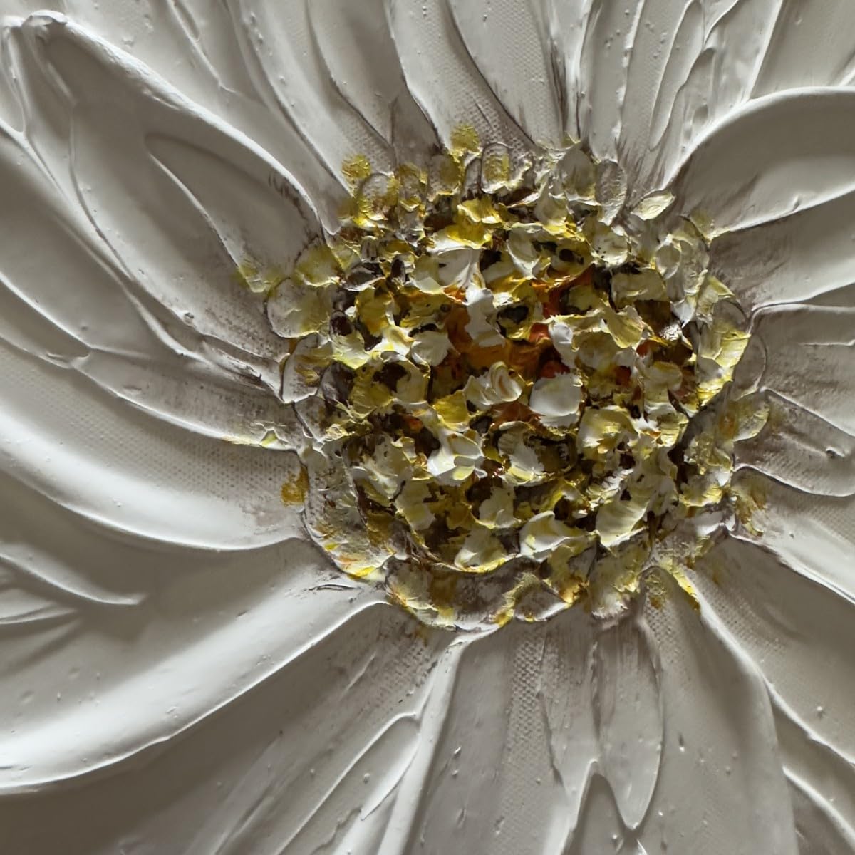 Floral Zenith – Heavy Impasto White Petal Relief Floral Painting | Contemporary Botanical Bedroom & Living Room Art