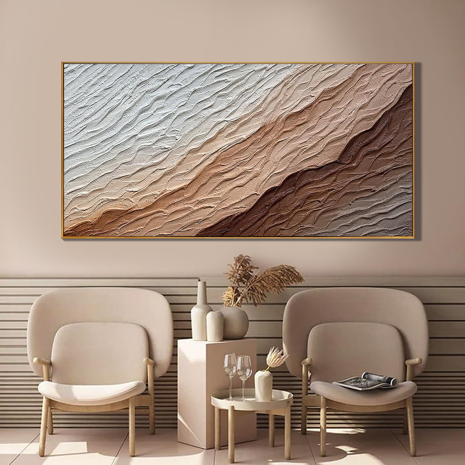 Earthen Wave – Modern Desert Ridge Plaster Relief Abstract Painting | Japandi Wabi-Sabi Living Room & Bedroom Art