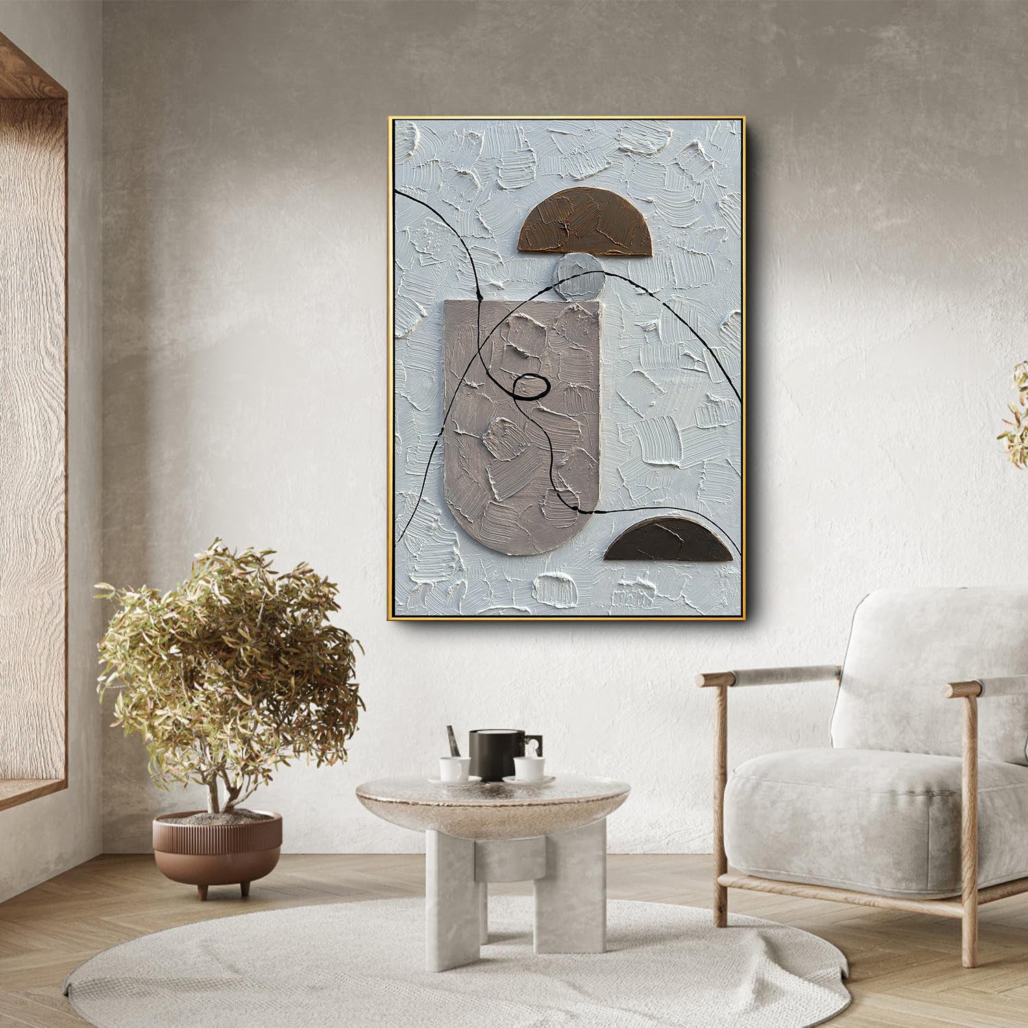 ZEN BALANCE: Modern Abstract Minimalist Wall Art, 3D Heavy Texture Plaster Relief Painting