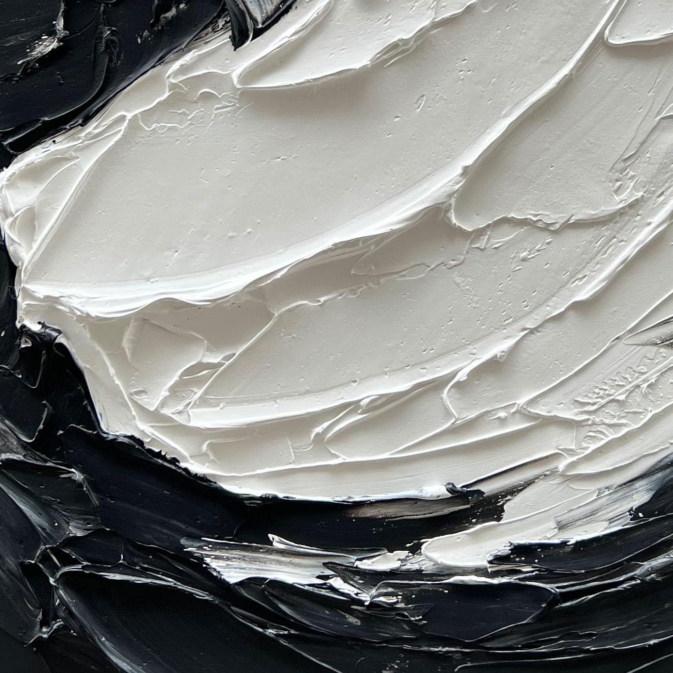 ZEN FLOW: 3D Heavy Texture Black and White Wall Art, Modern Impasto Swirl Relief