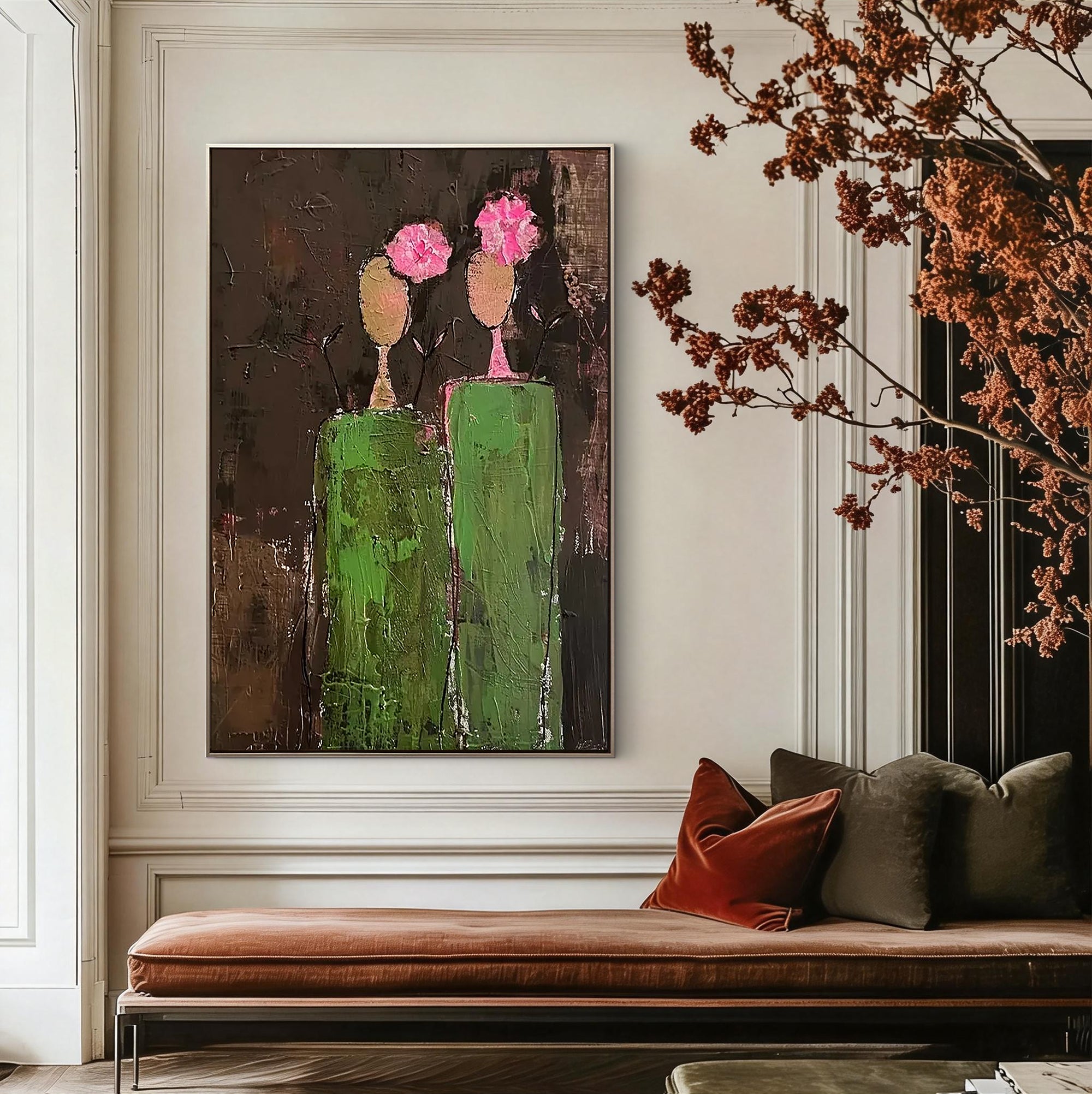 ETERNAL BOND: Abstract People Wall Art, Modern Figurative Palette Knife Heavy Texture Oil Painting