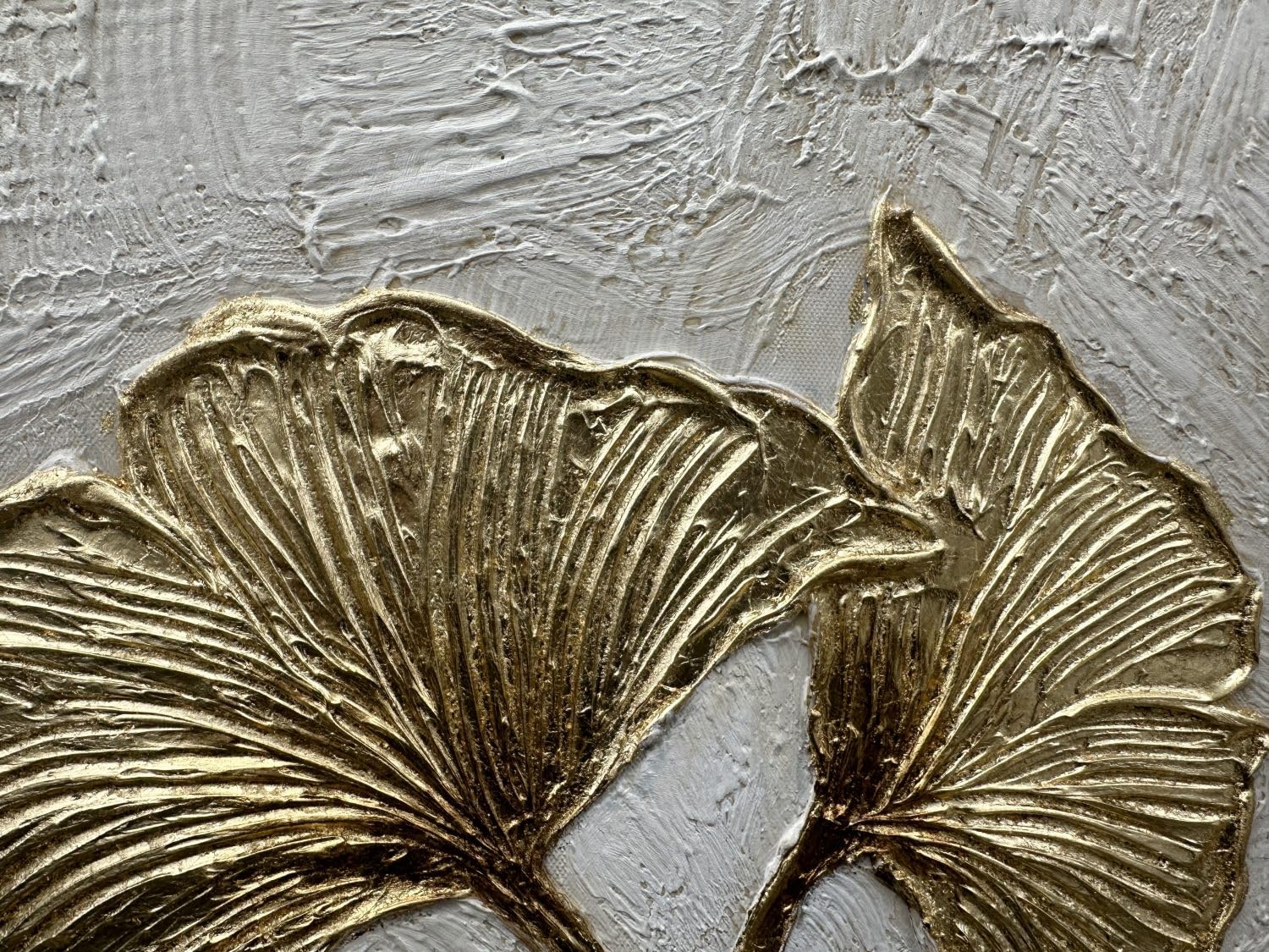 Gilded Leaves – Modern Gold Leaf Relief Texture Painting | Modern Luxury Metallic Living Room & Hotel Art