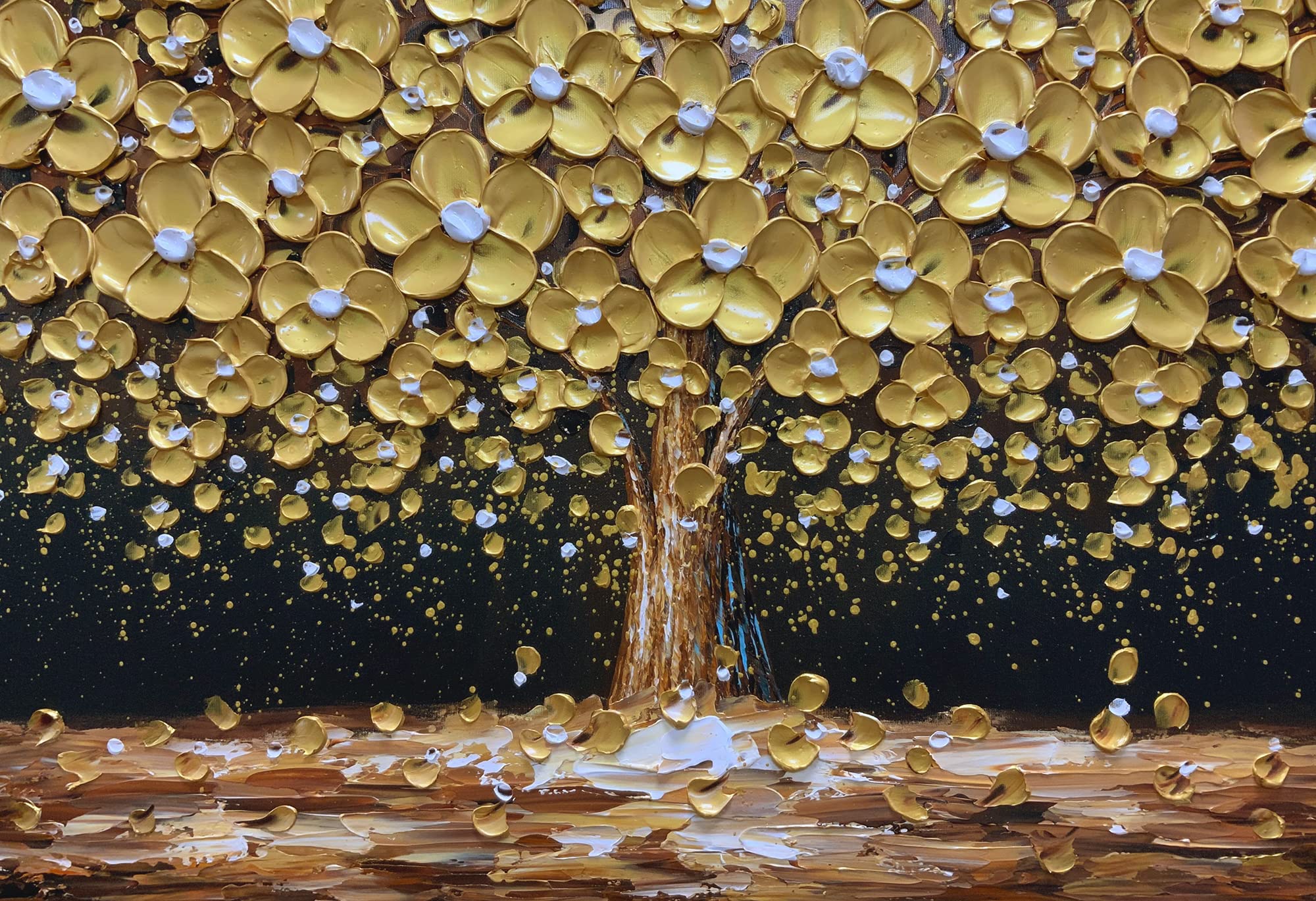 Timeless Gold – Black & Gold Impasto Tree of Life Canvas | Modern Luxury Living Room Statement Art