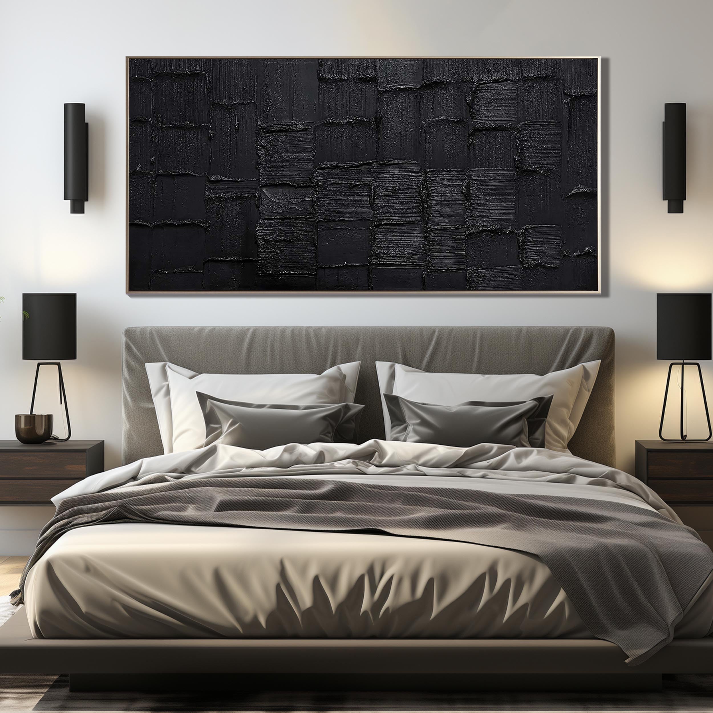 Onyx Matrix – Modern Obsidian Plaster Relief Texture Painting | Modern Industrial Plaster Home Office & Living Room Art